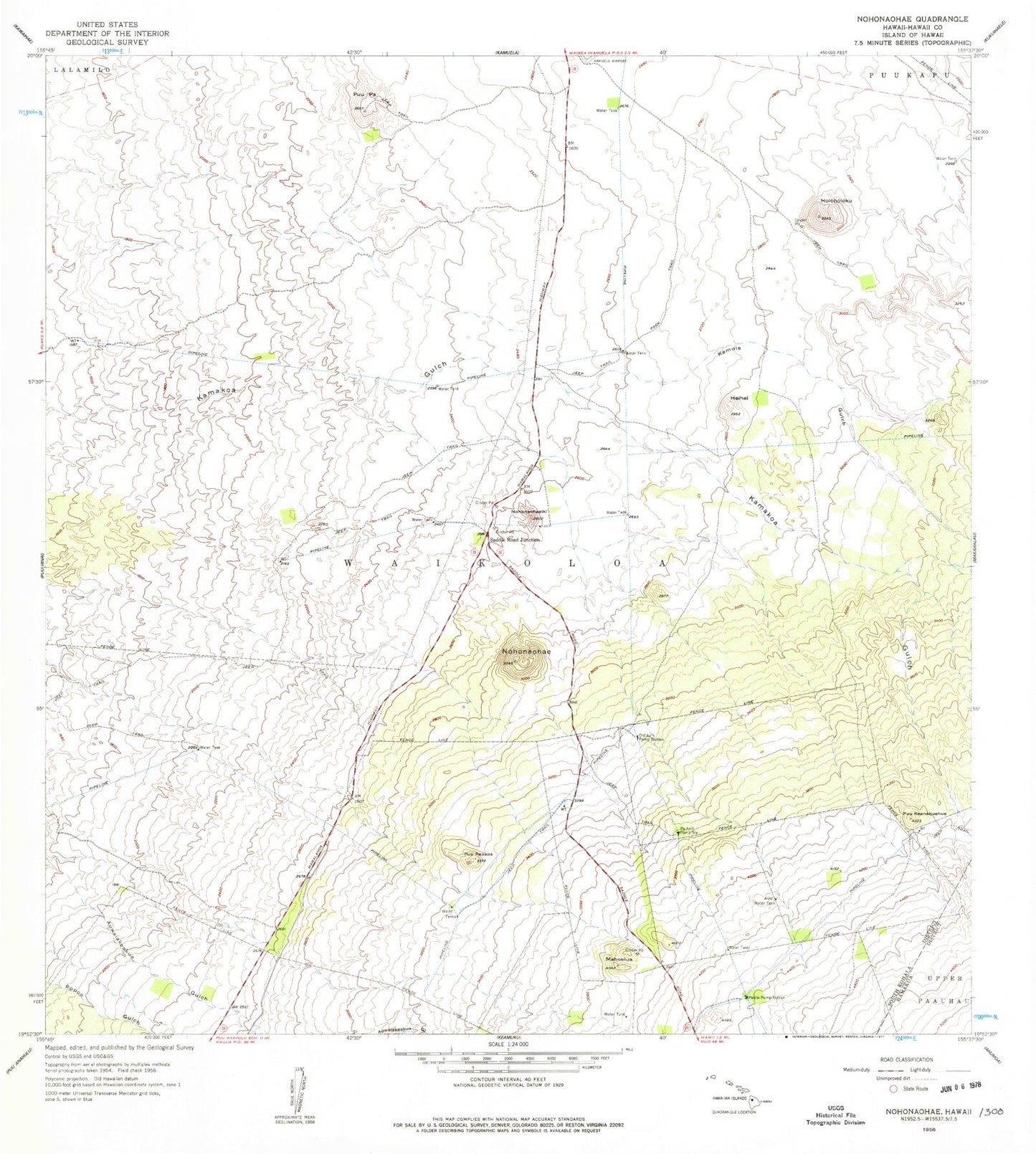 Classic USGS Nohonaohae Hawaii 7.5'x7.5' Topo Map Image
