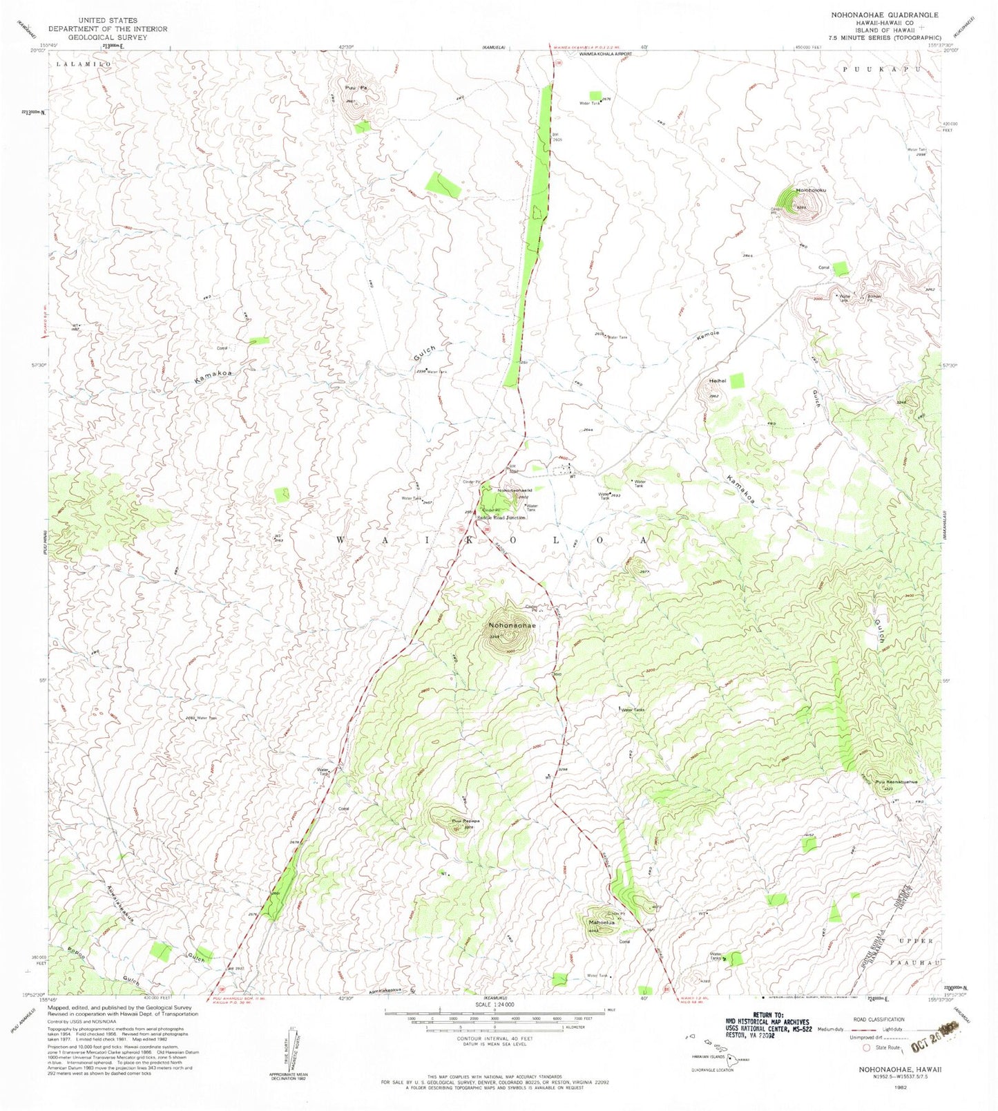 Classic USGS Nohonaohae Hawaii 7.5'x7.5' Topo Map Image