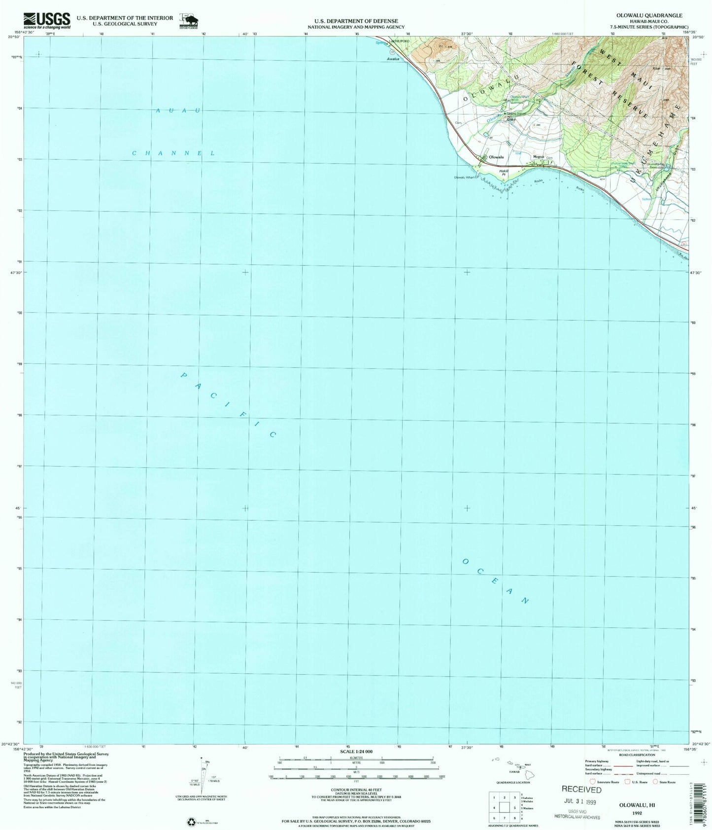 Classic USGS Olowalu Hawaii 7.5'x7.5' Topo Map Image