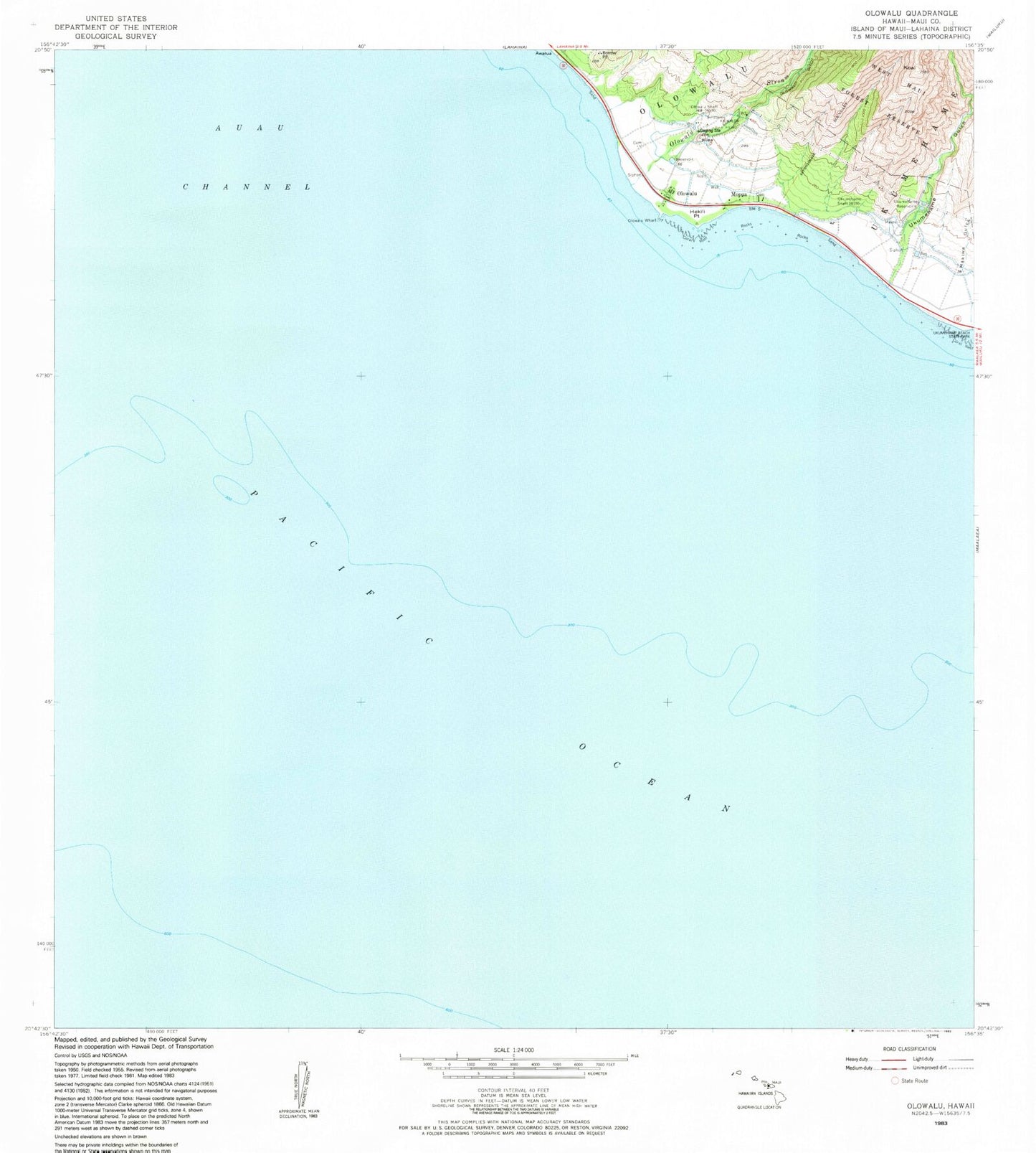 Classic USGS Olowalu Hawaii 7.5'x7.5' Topo Map Image