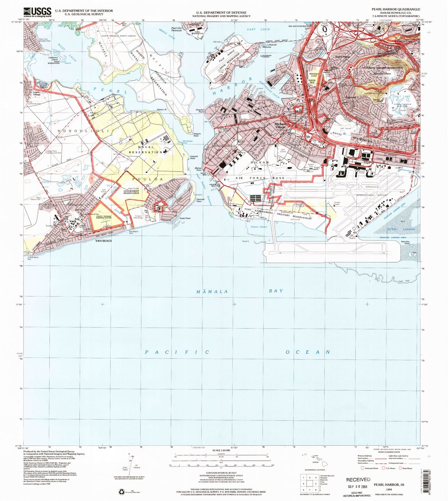 Classic USGS Pearl Harbor Hawaii 7.5'x7.5' Topo Map Image
