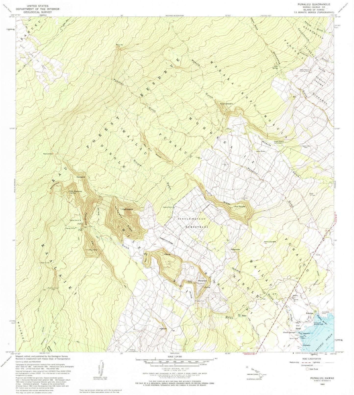 Classic USGS Punaluu Hawaii 7.5'x7.5' Topo Map Image