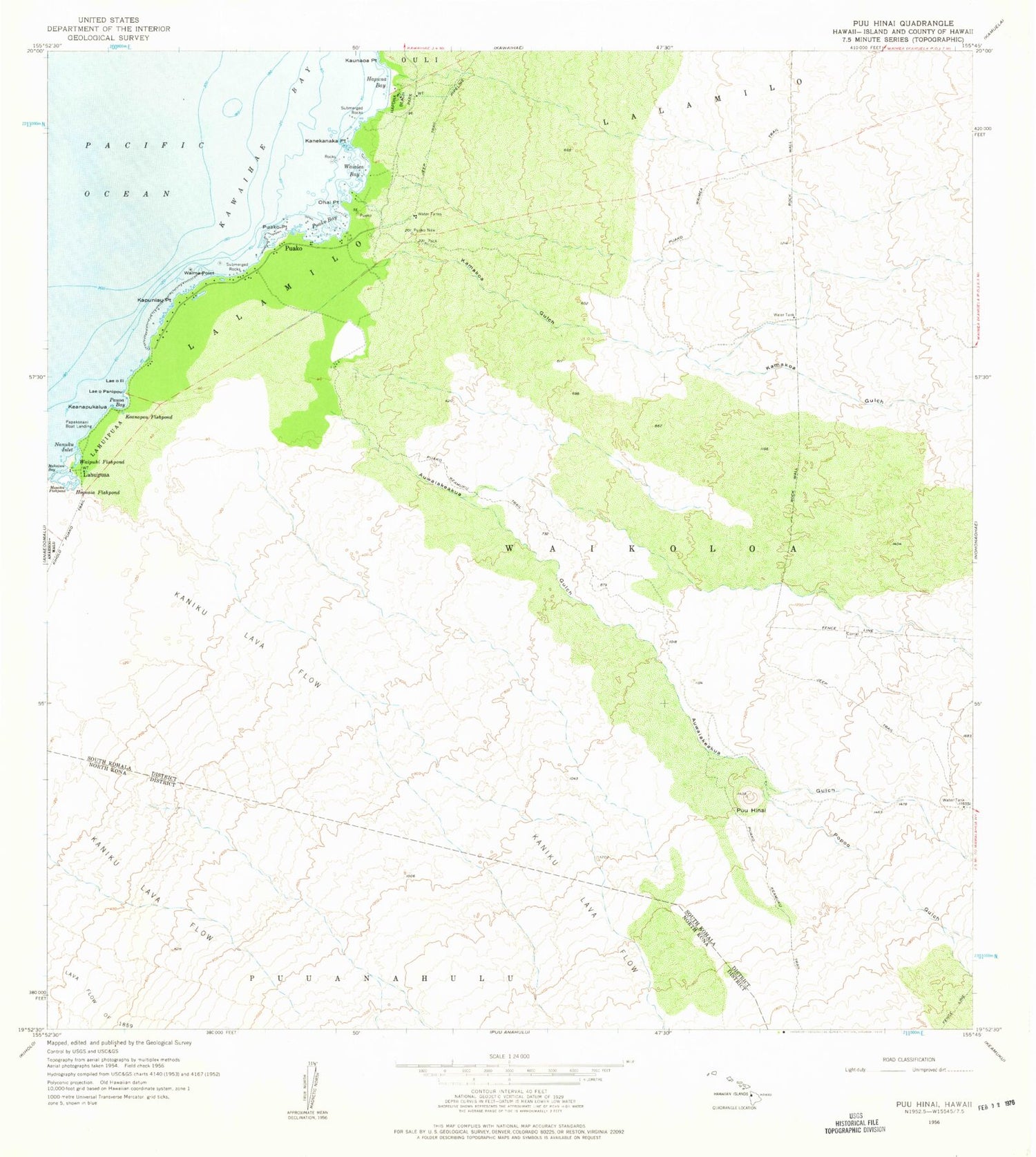 Classic USGS Puu Hinai Hawaii 7.5'x7.5' Topo Map Image