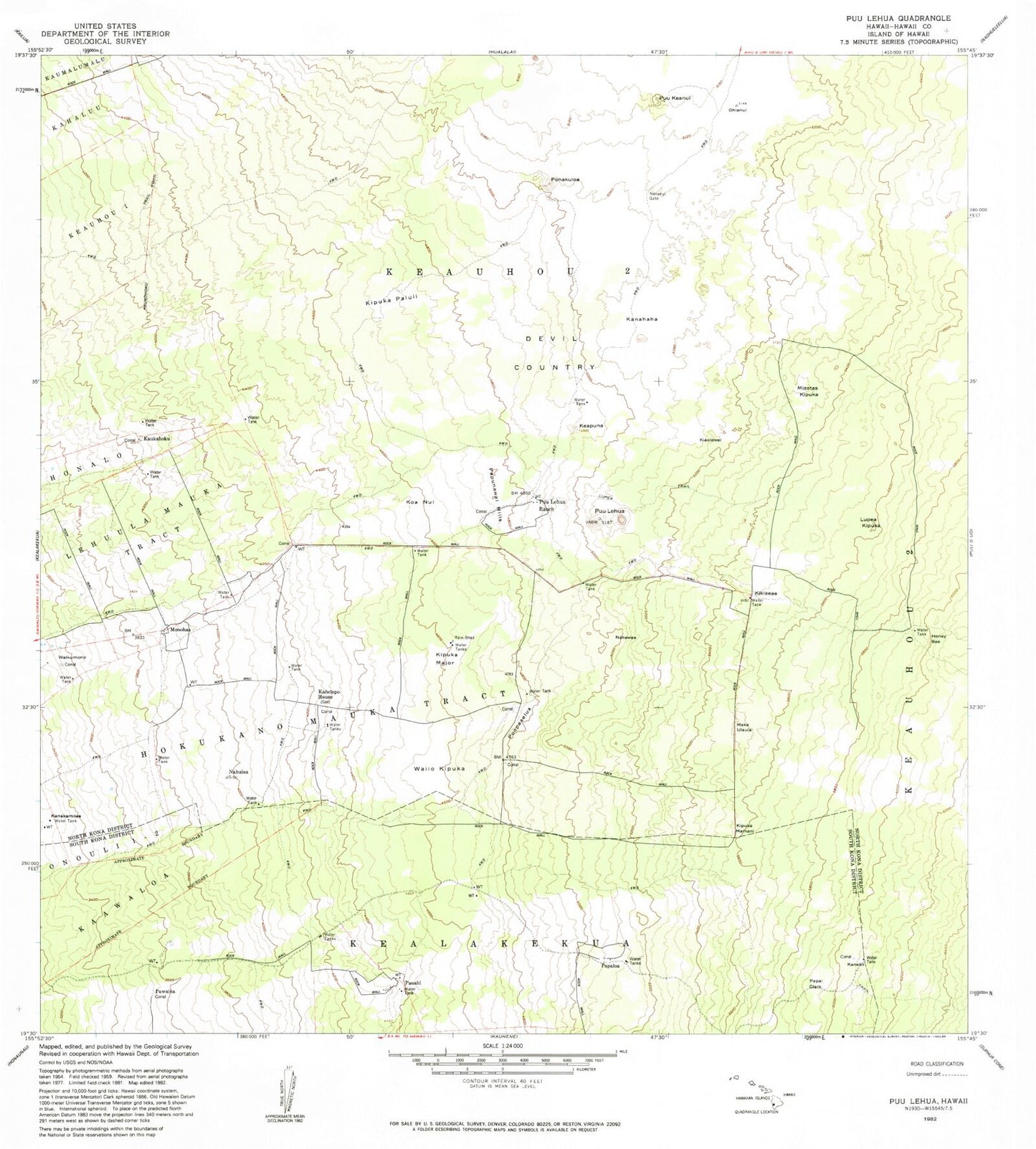 Classic USGS Puulehua Hawaii 7.5'x7.5' Topo Map Image