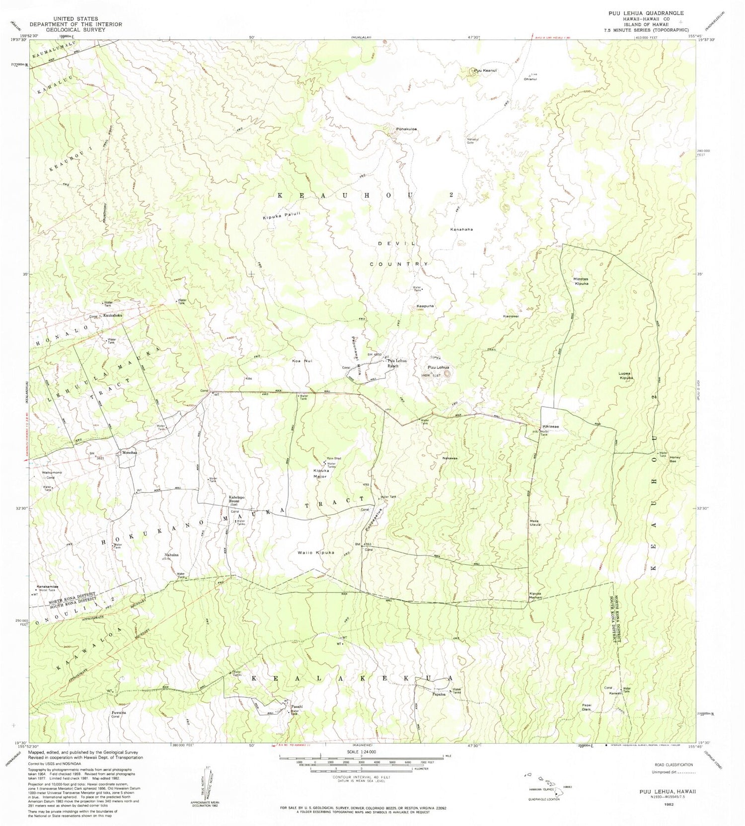 Classic USGS Puulehua Hawaii 7.5'x7.5' Topo Map Image