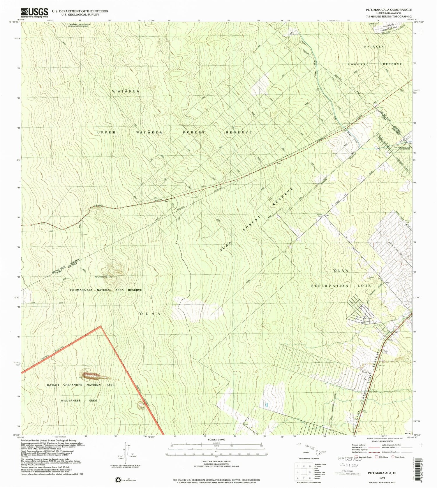 Classic USGS Puumakaala Hawaii 7.5'x7.5' Topo Map Image