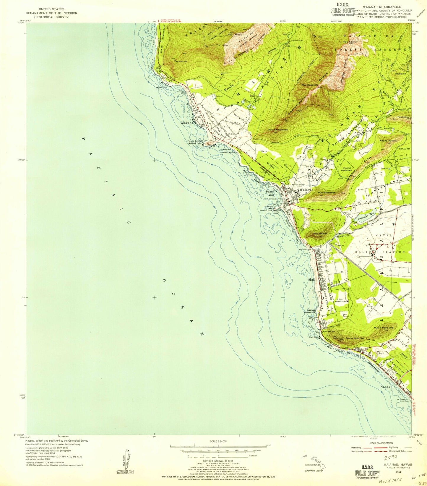 Classic USGS Waianae Hawaii 7.5'x7.5' Topo Map Image