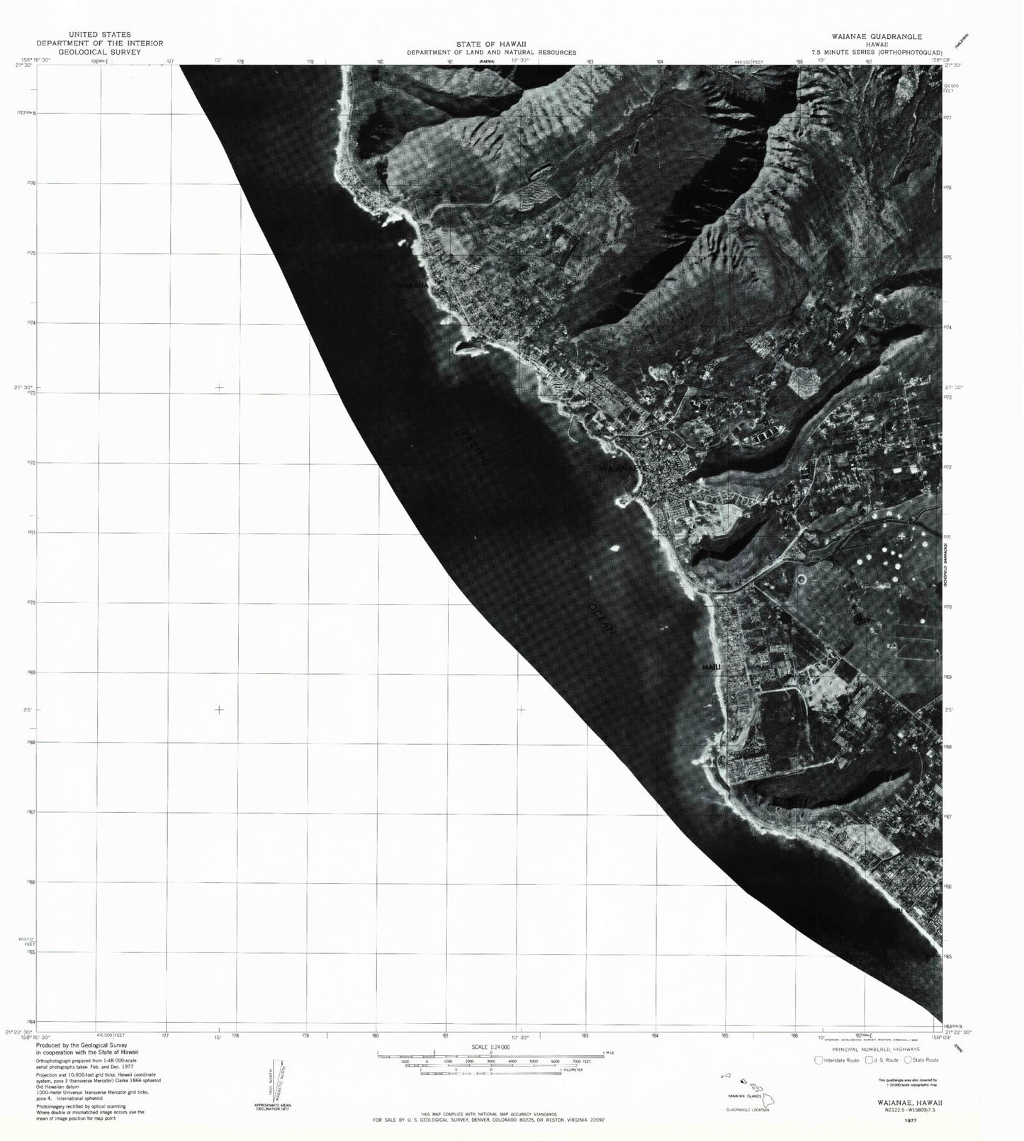 Classic USGS Waianae Hawaii 7.5'x7.5' Topo Map Image