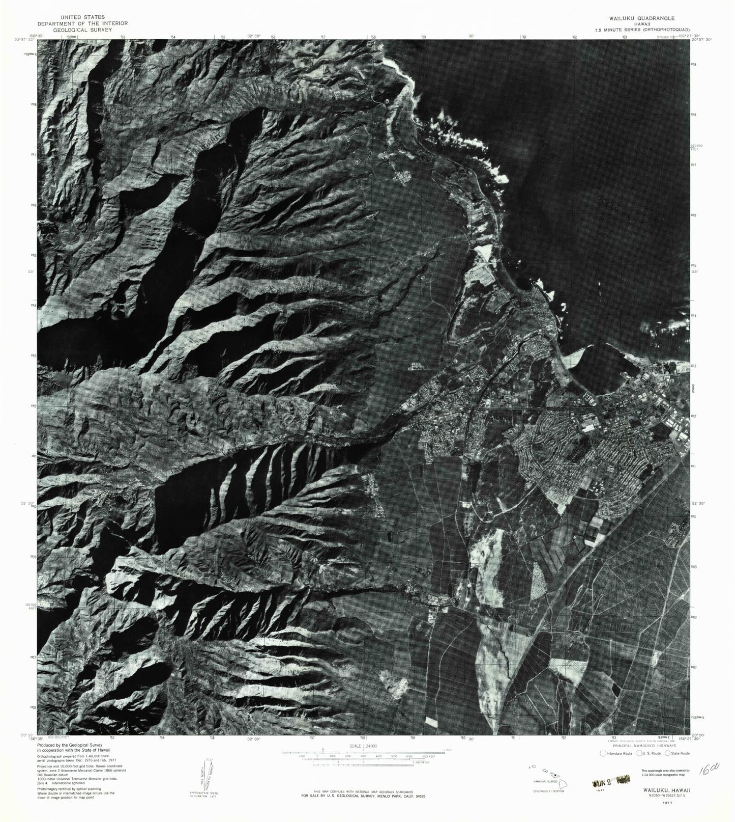 Classic USGS Wailuku Hawaii 7.5'x7.5' Topo Map Image