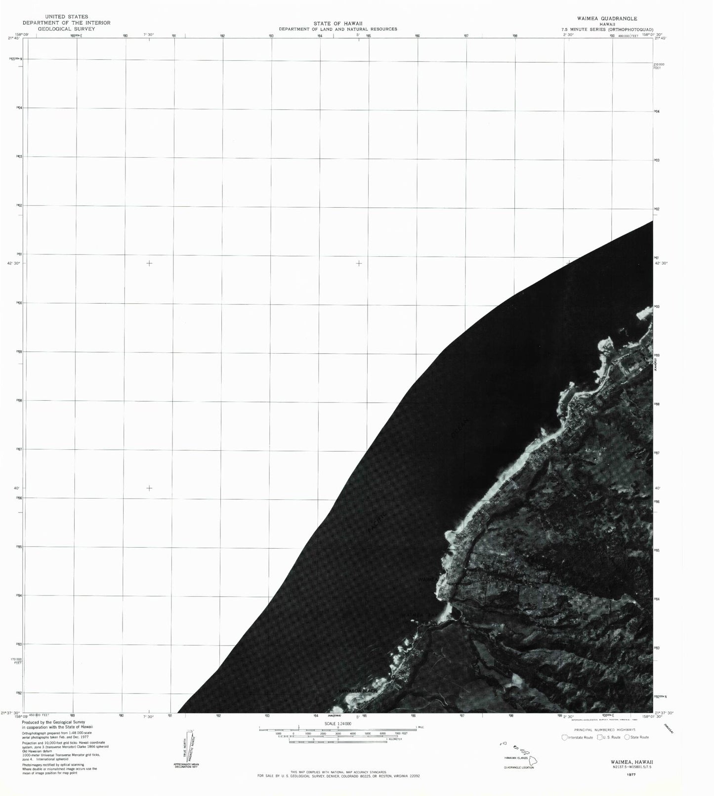 Classic USGS Waimea Hawaii 7.5'x7.5' Topo Map Image