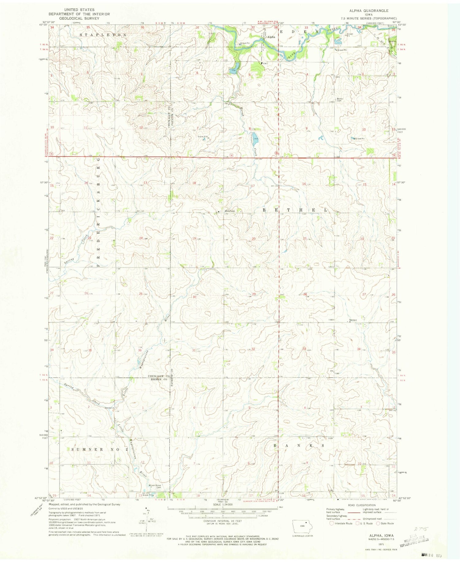 Classic USGS Alpha Iowa 7.5'x7.5' Topo Map Image
