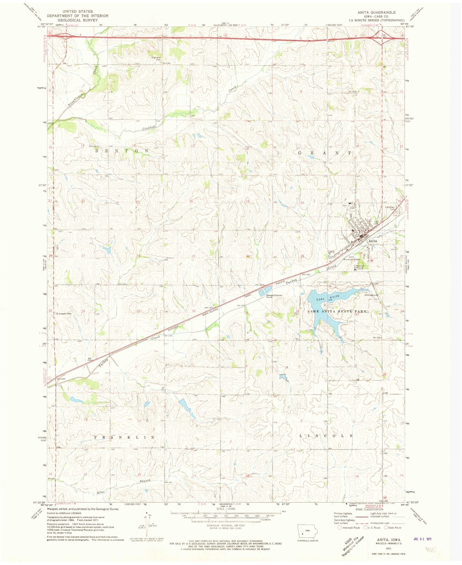 Classic USGS Anita Iowa 7.5'x7.5' Topo Map MyTopo Map Store
