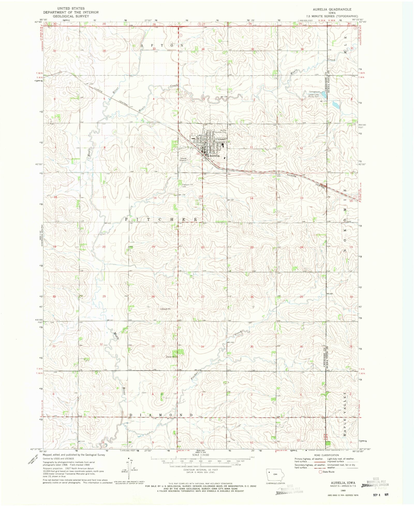 Classic USGS Aurelia Iowa 7.5'x7.5' Topo Map MyTopo Map Store