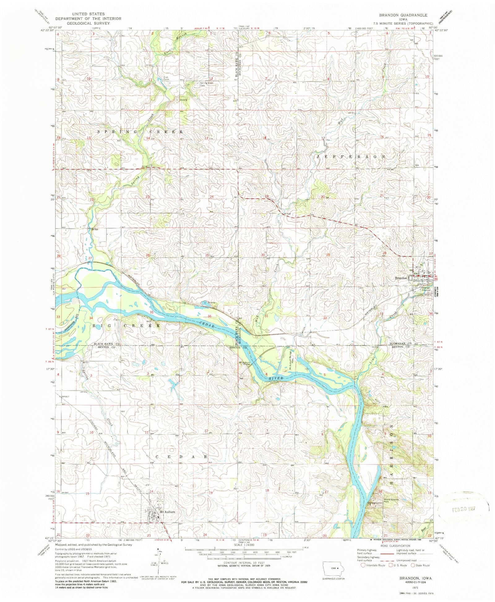 Classic USGS Brandon Iowa 7.5'x7.5' Topo Map MyTopo Map Store