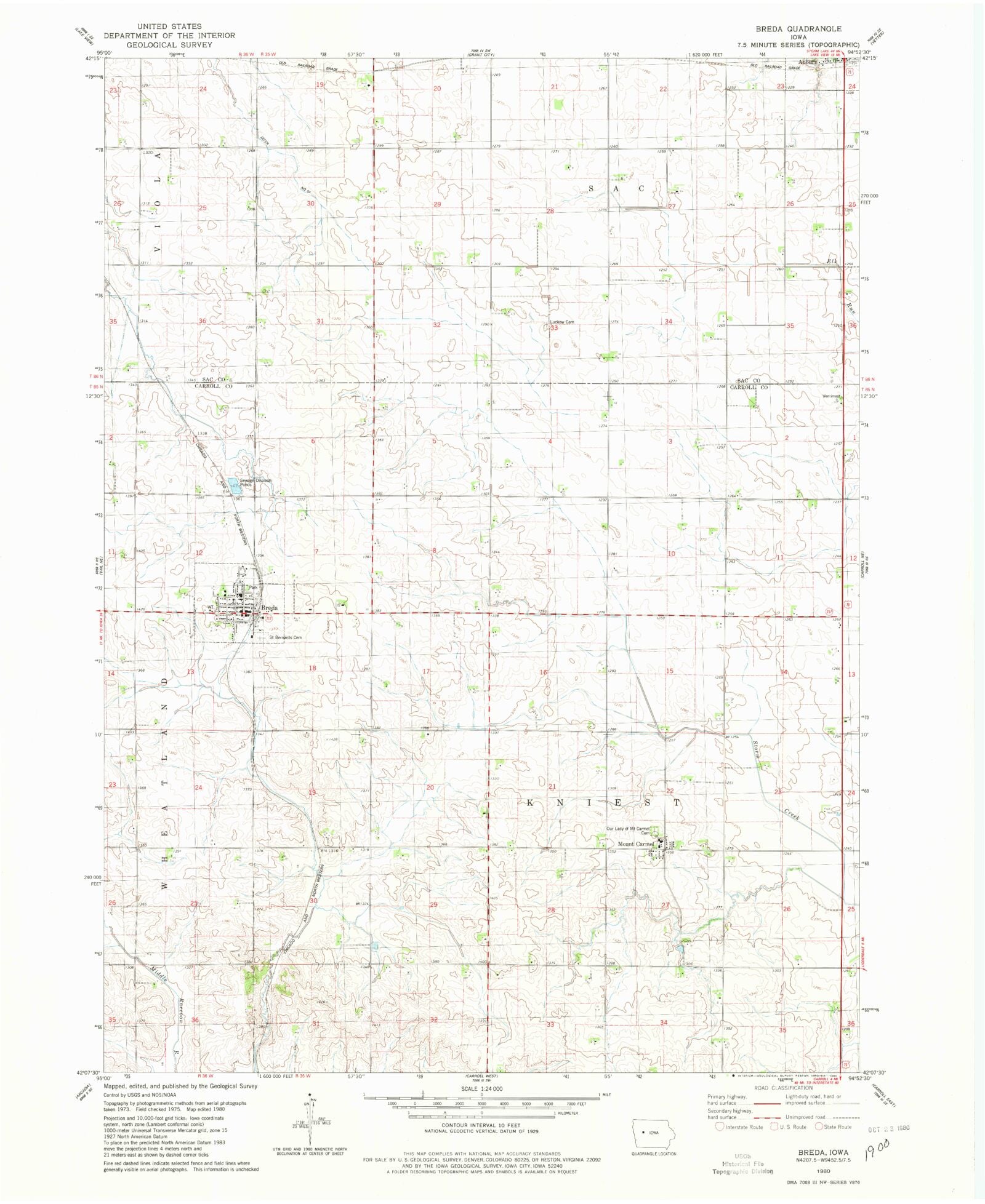 Classic USGS Breda Iowa 7.5'x7.5' Topo Map – MyTopo Map Store
