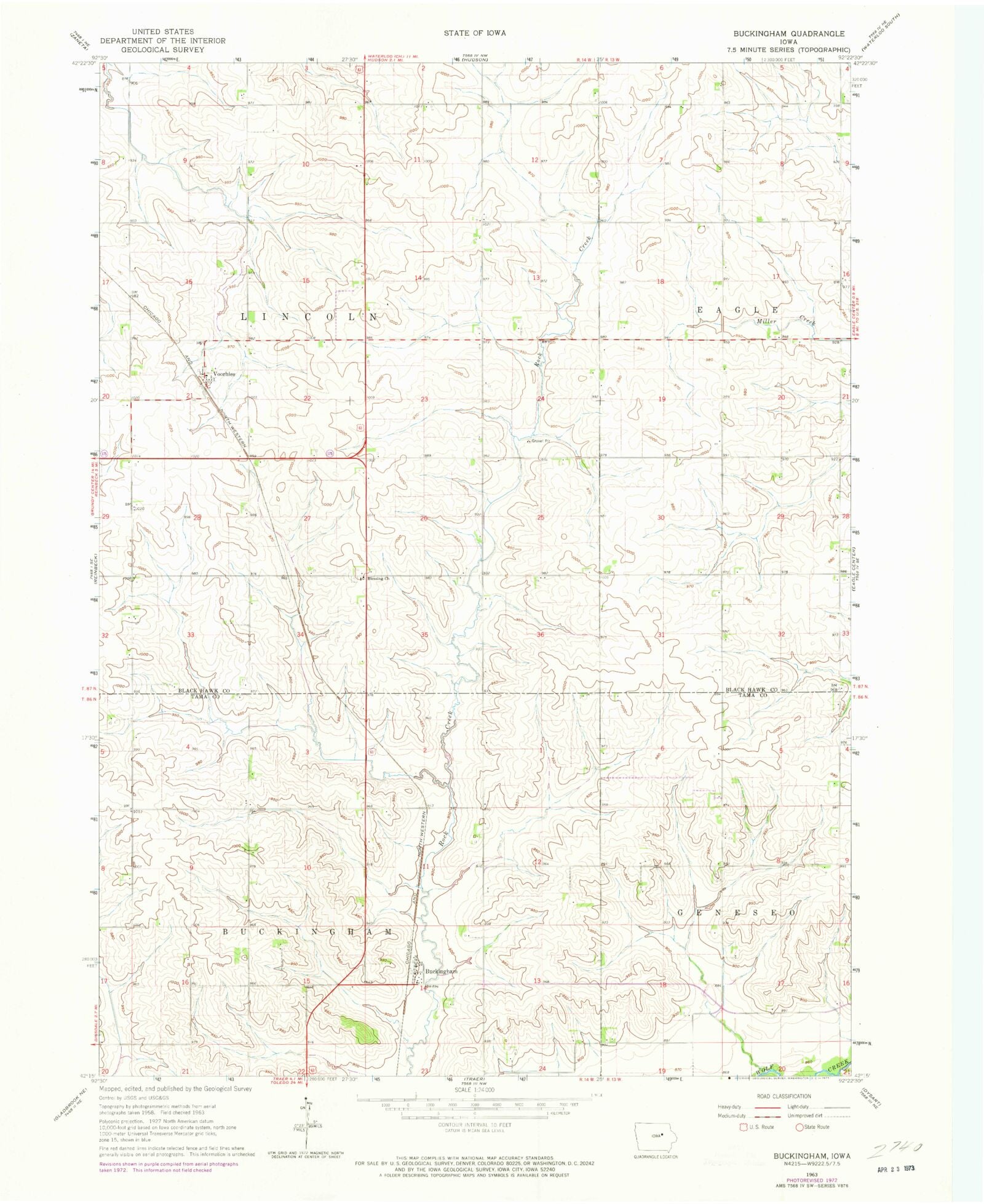 Classic USGS Buckingham Iowa 7.5'x7.5' Topo Map MyTopo Map Store