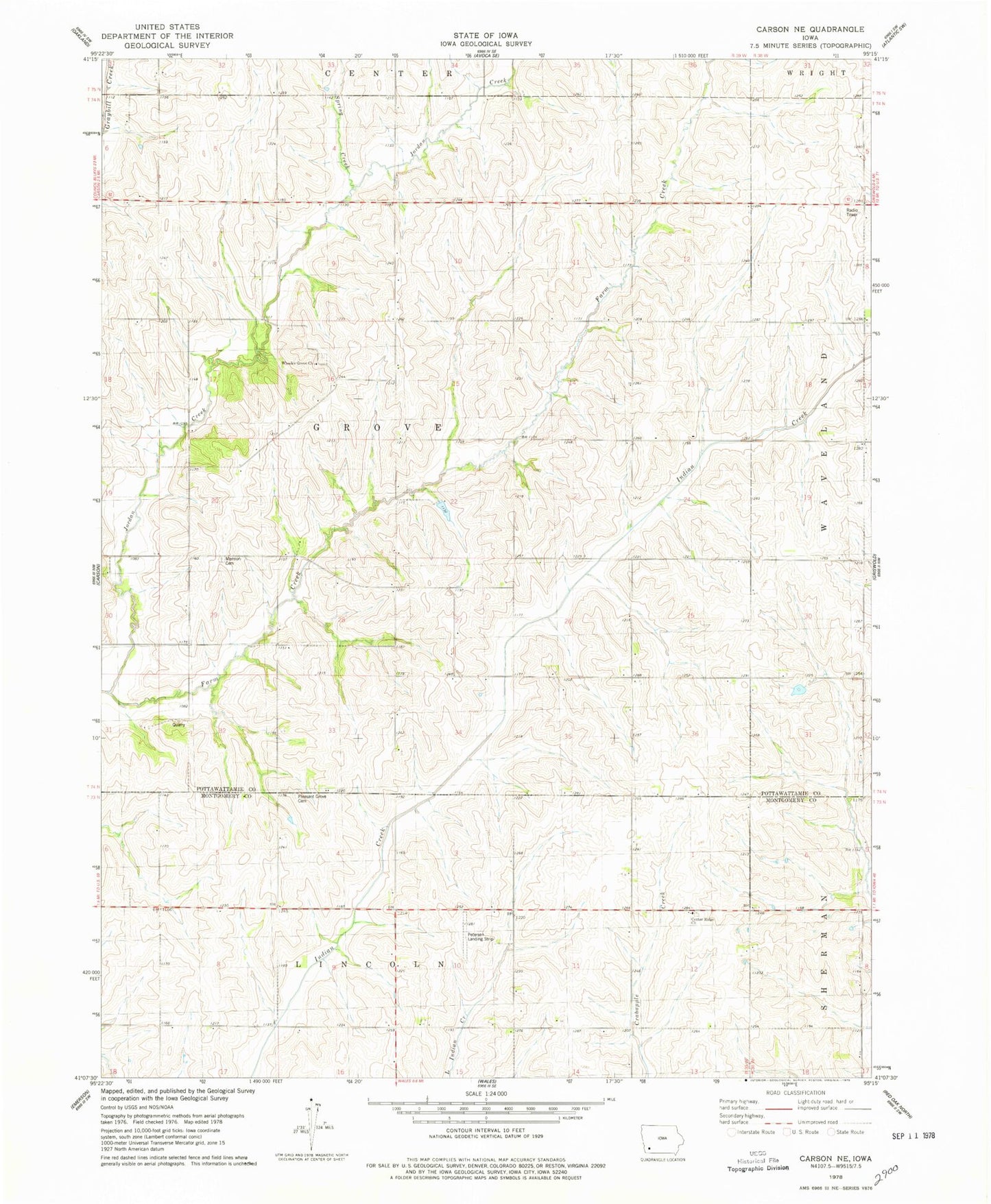 Classic USGS Carson NE Iowa 7.5'x7.5' Topo Map Image