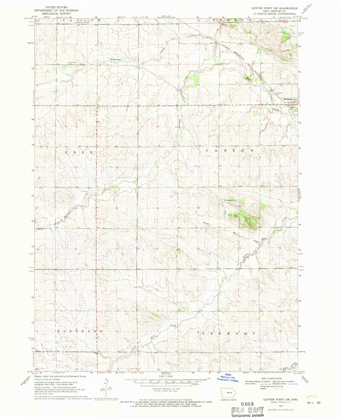 Classic USGS Center Point SW Iowa 7.5'x7.5' Topo Map Image