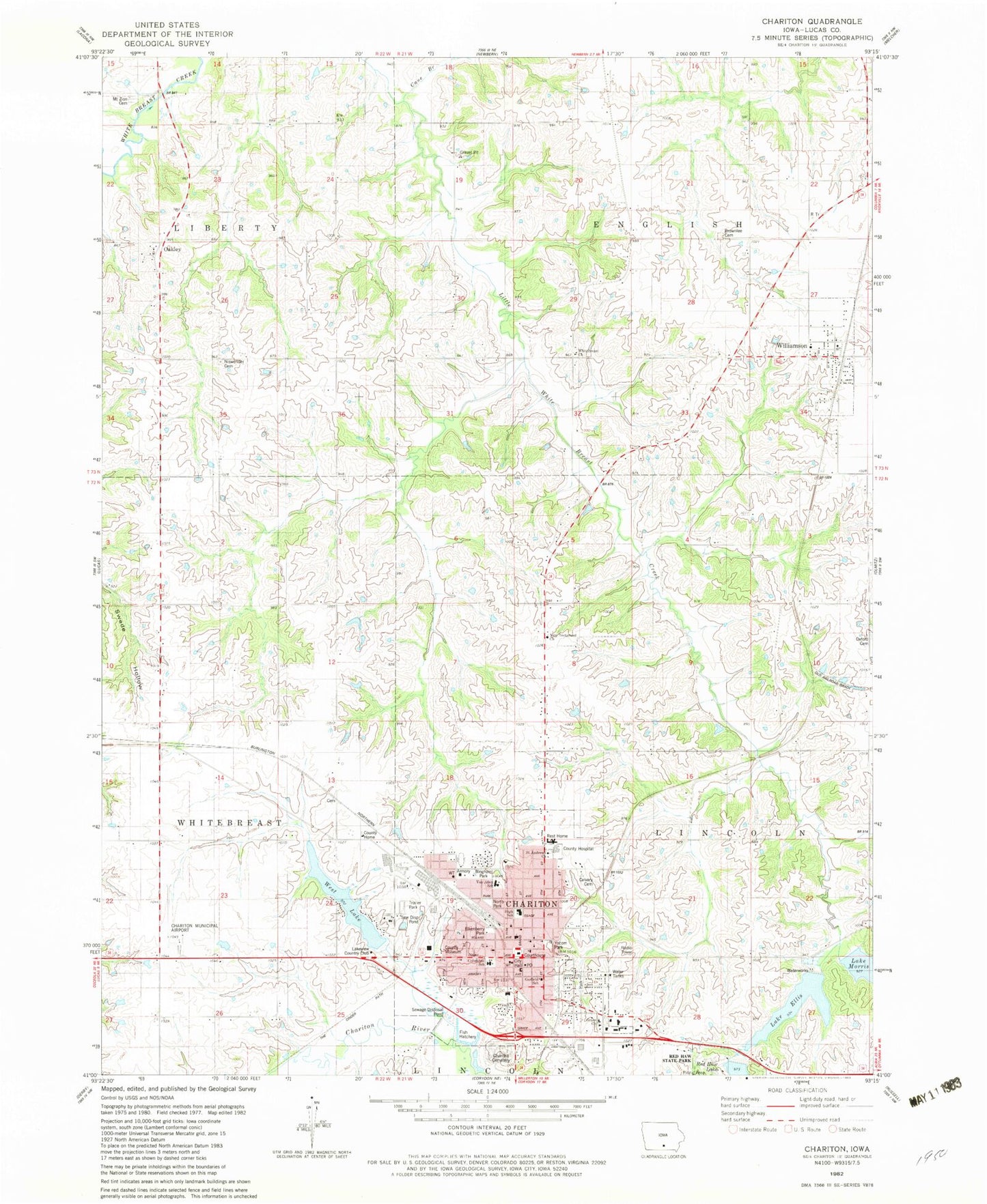 Classic USGS Chariton Iowa 7.5'x7.5' Topo Map Image