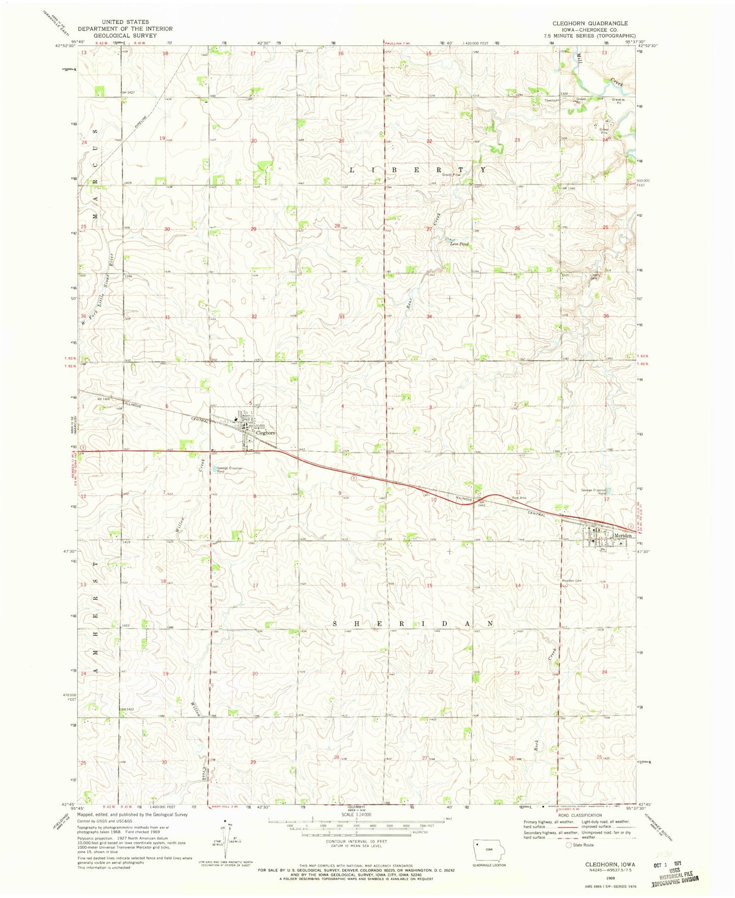 Classic USGS Cleghorn Iowa 7.5'x7.5' Topo Map Image