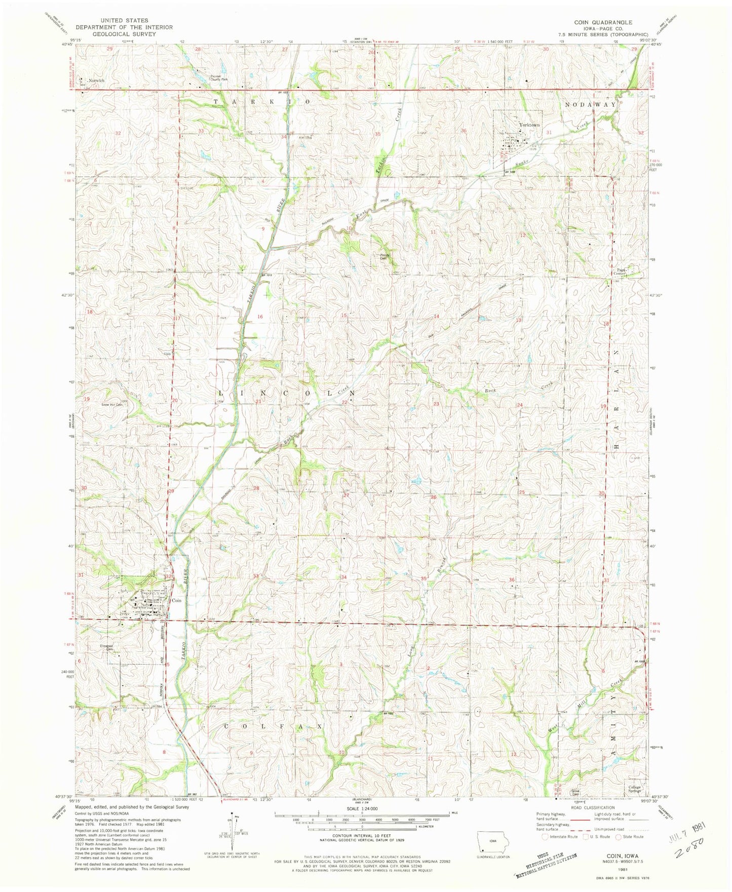 Classic USGS Coin Iowa 7.5'x7.5' Topo Map Image