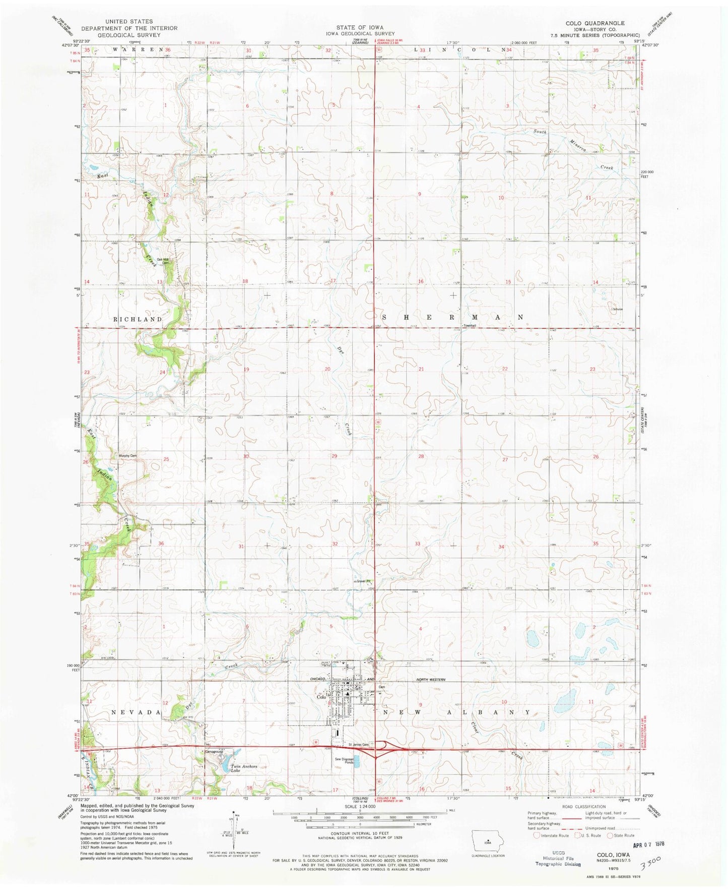 Classic USGS Colo Iowa 7.5'x7.5' Topo Map Image