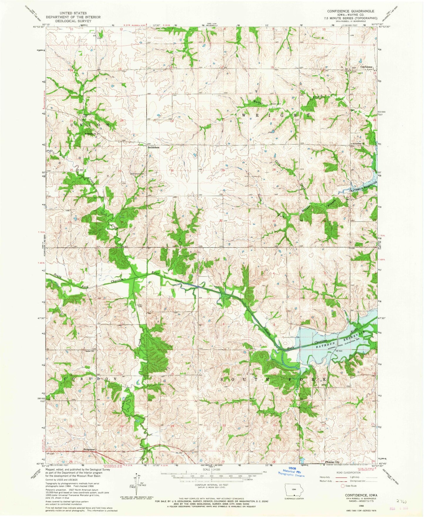 Classic USGS Confidence Iowa 7.5'x7.5' Topo Map Image