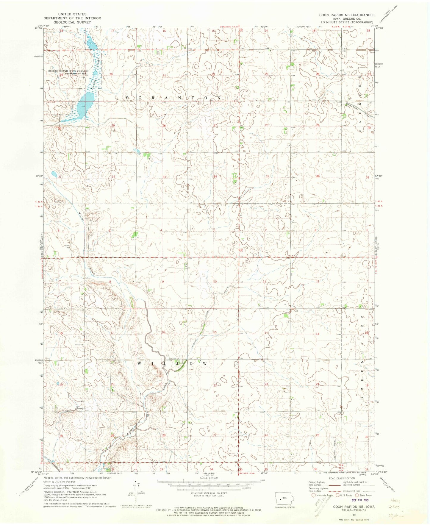 Classic USGS Coon Rapids NE Iowa 7.5'x7.5' Topo Map Image