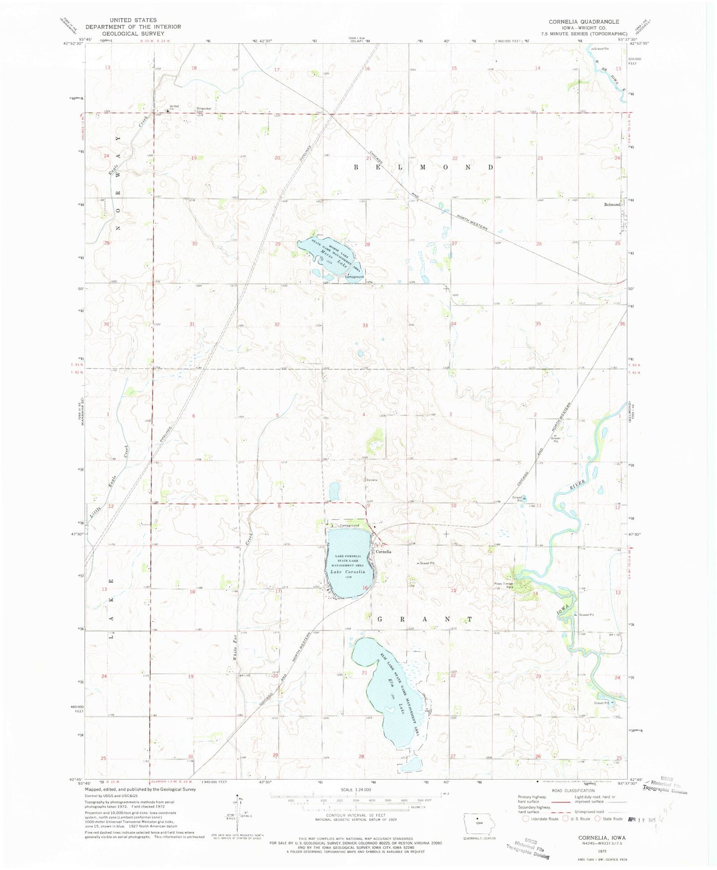 Classic USGS Cornelia Iowa 7.5'x7.5' Topo Map Image