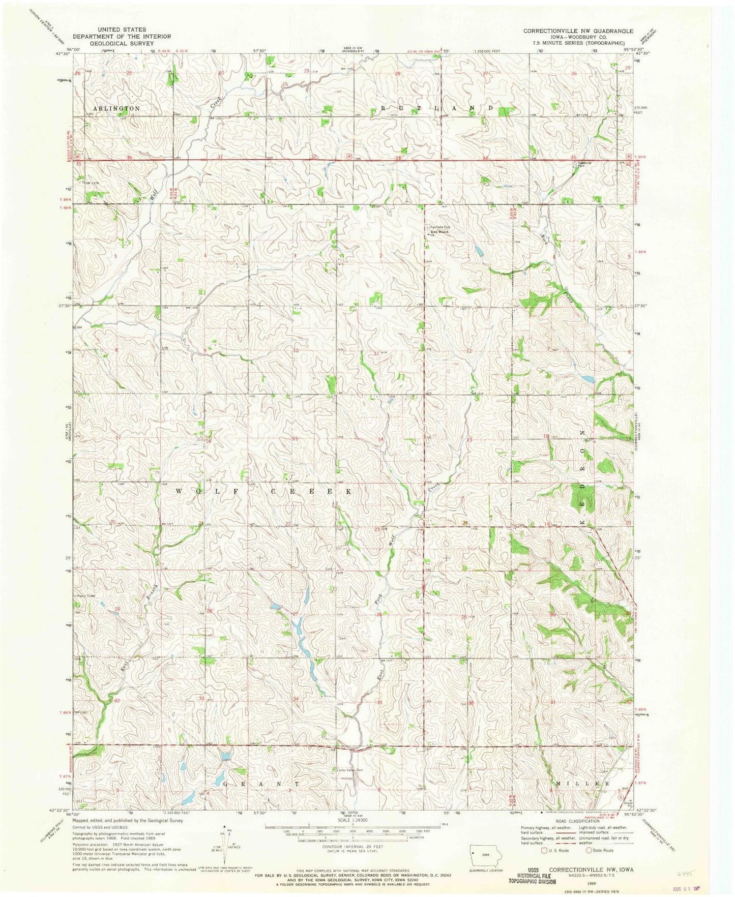 Classic USGS Correctionville NW Iowa 7.5'x7.5' Topo Map Image