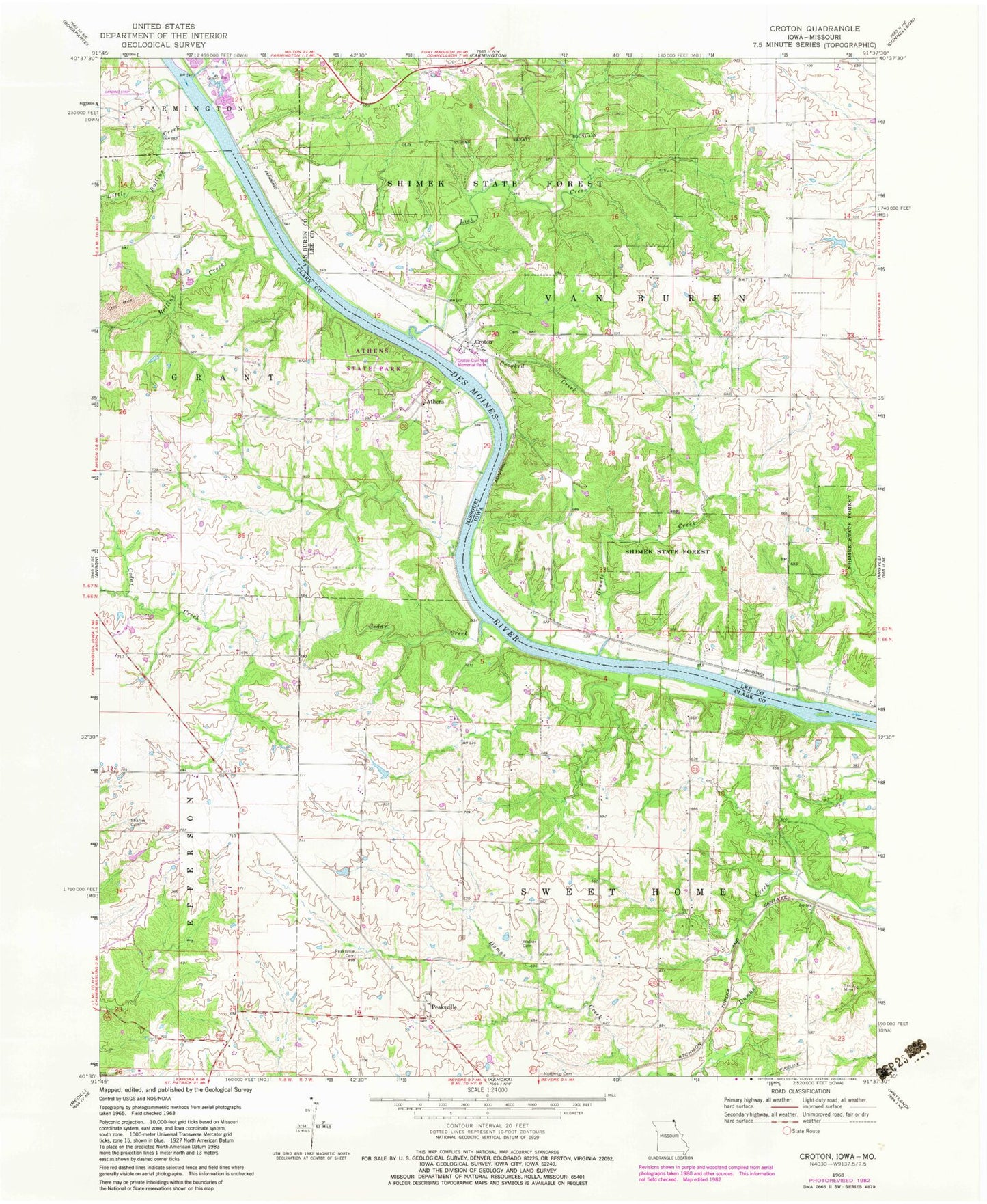 Classic USGS Croton Iowa 7.5'x7.5' Topo Map Image