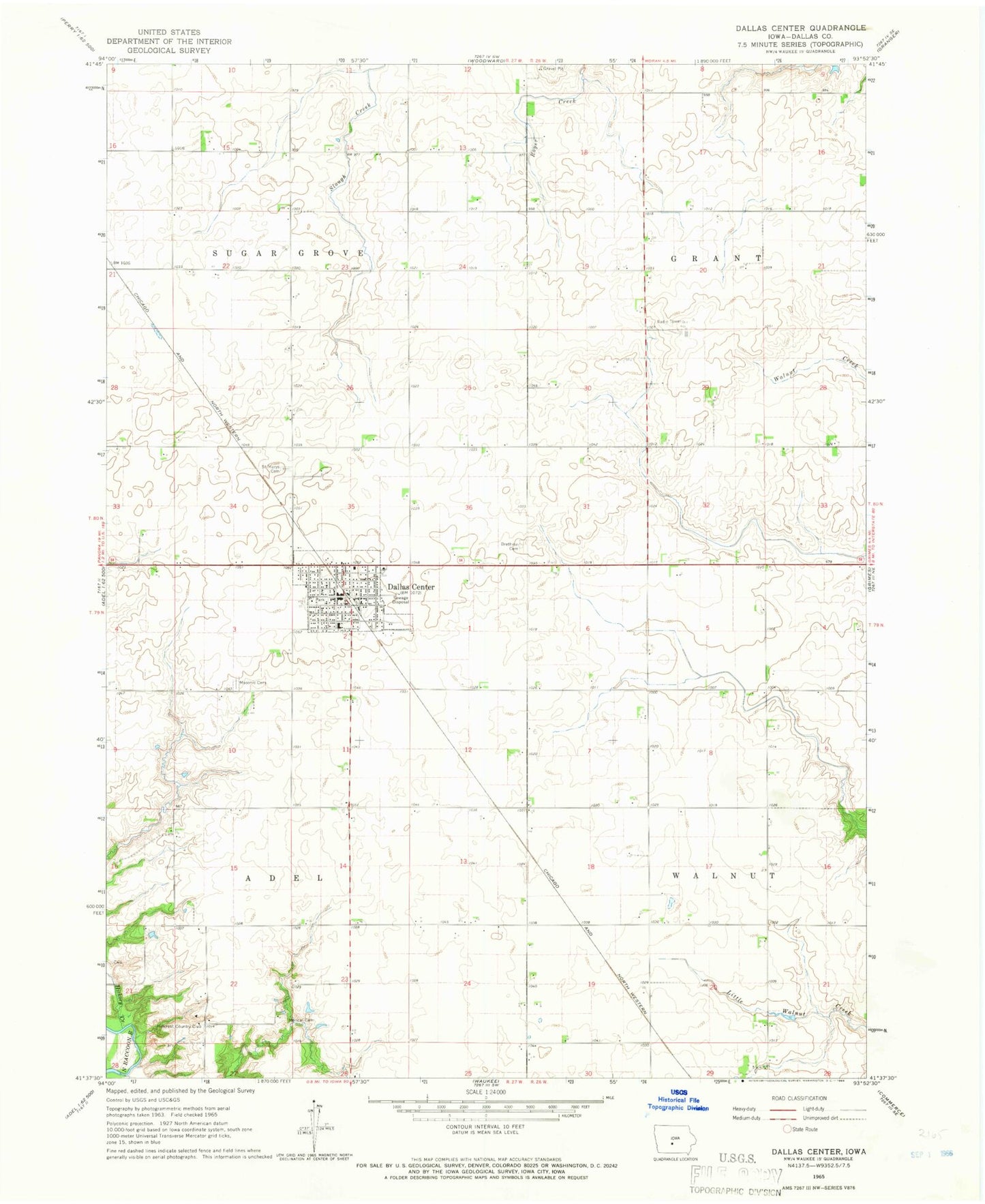 Classic USGS Dallas Center Iowa 7.5'x7.5' Topo Map Image