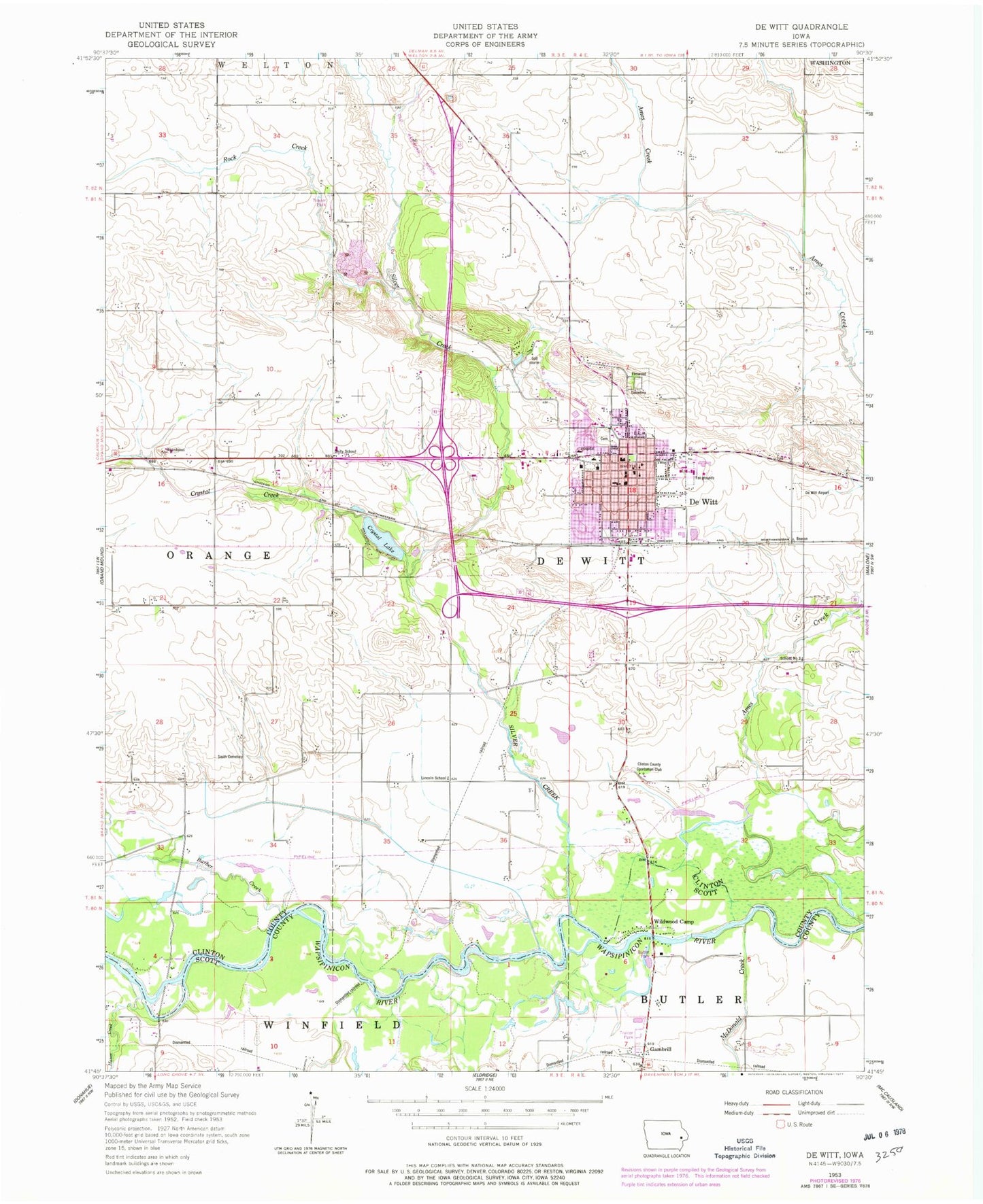 Classic USGS De Witt Iowa 7.5'x7.5' Topo Map Image