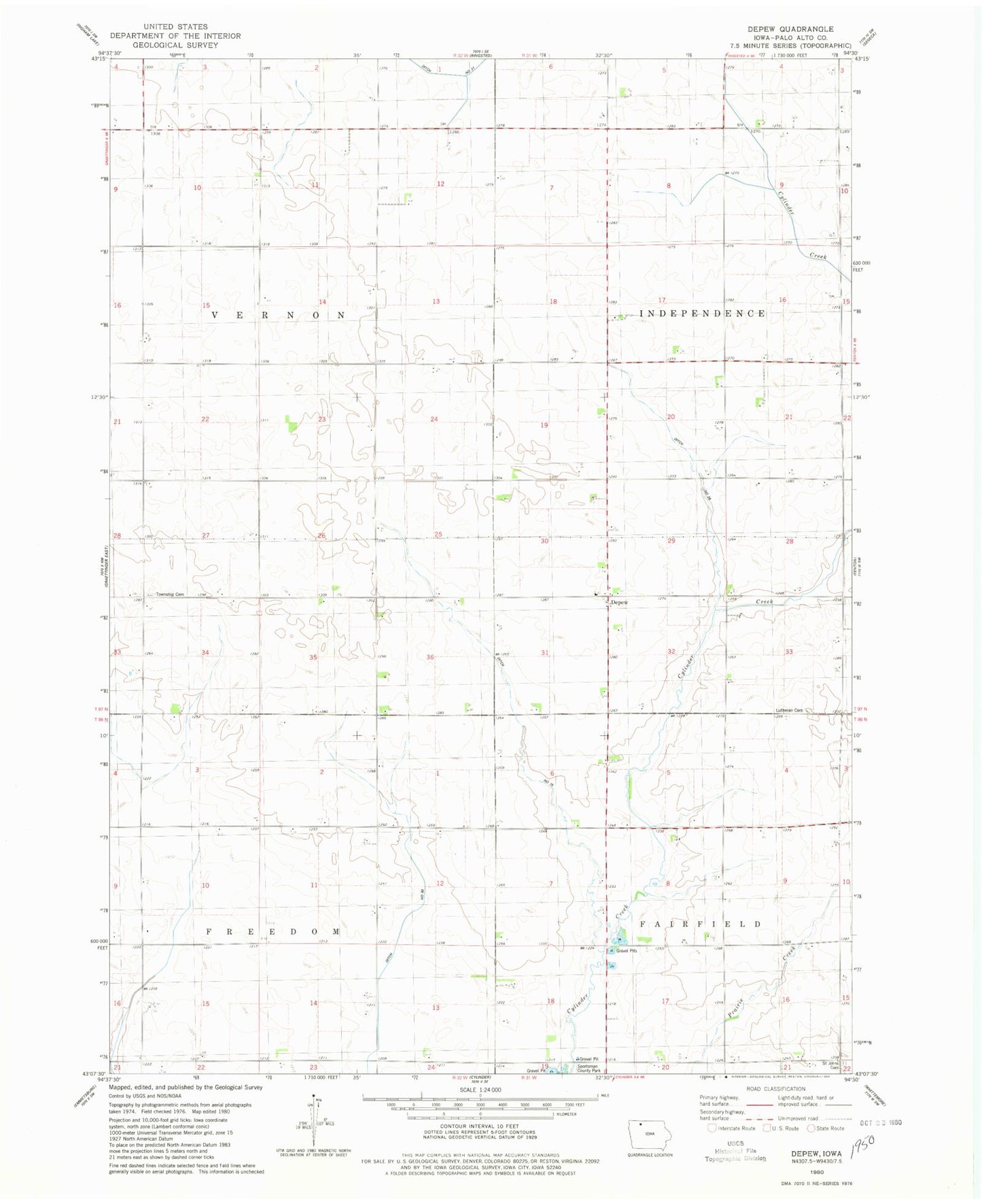 Classic USGS Depew Iowa 7.5'x7.5' Topo Map Image