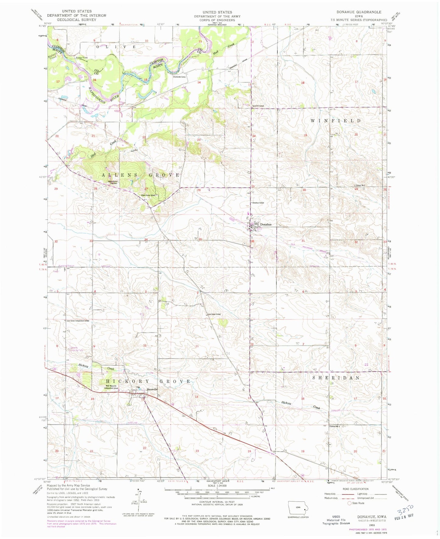 Classic USGS Donahue Iowa 7.5'x7.5' Topo Map Image