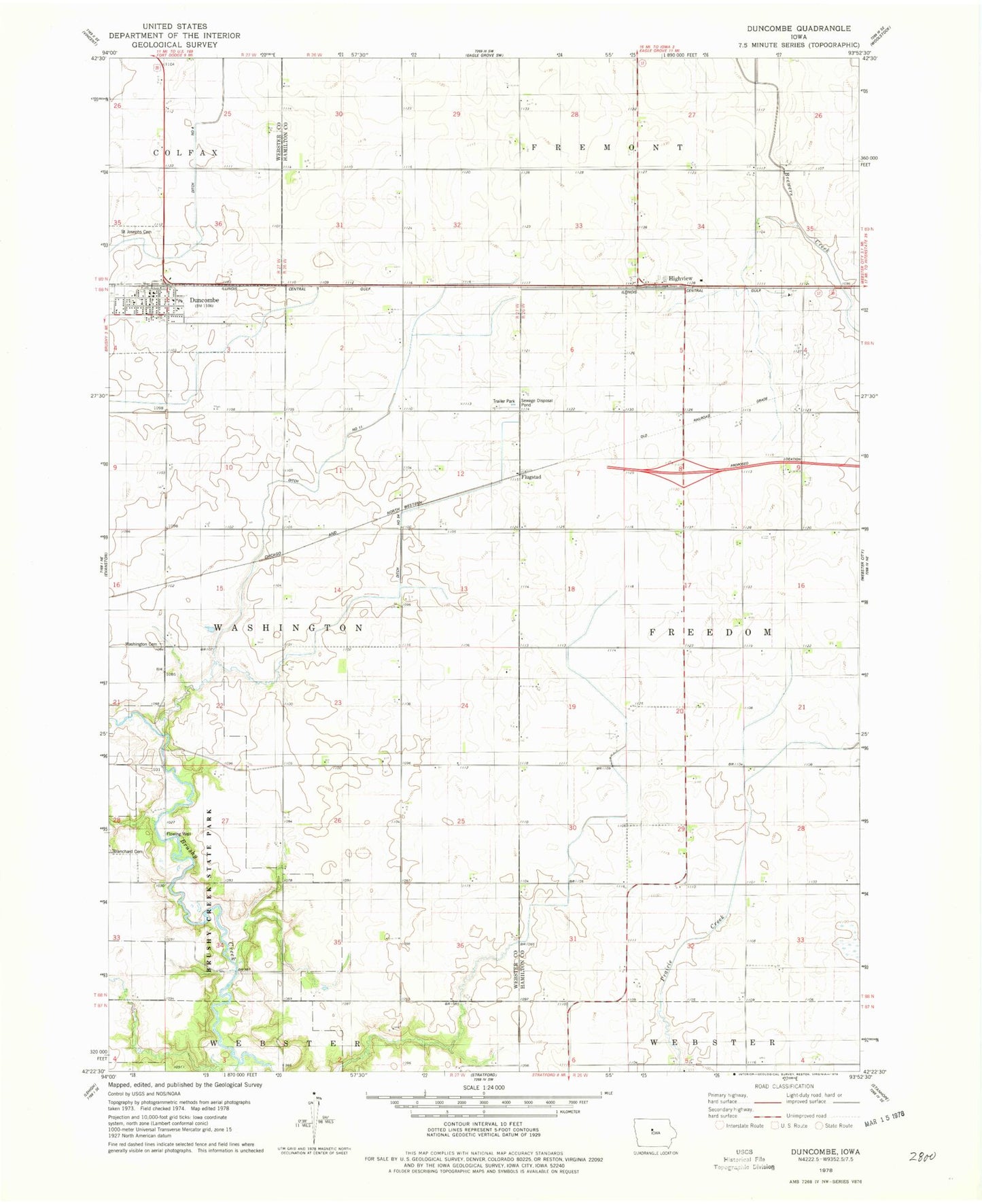 Classic USGS Duncombe Iowa 7.5'x7.5' Topo Map Image