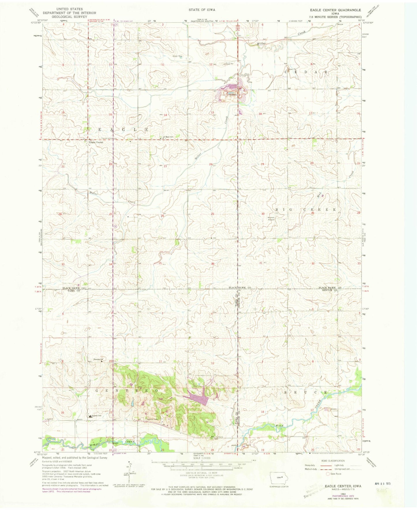Classic USGS Eagle Center Iowa 7.5'x7.5' Topo Map Image