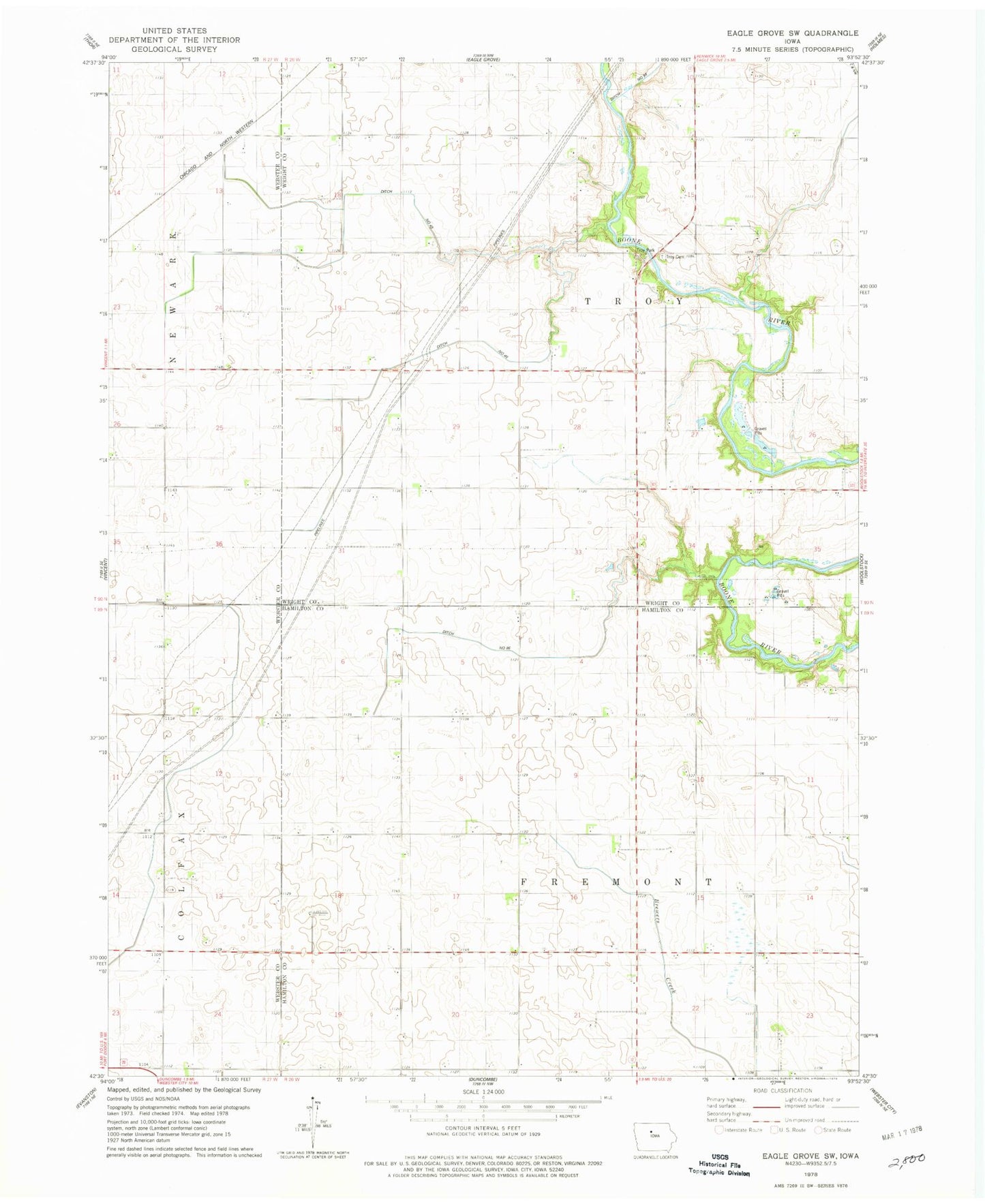Classic USGS Eagle Grove SW Iowa 7.5'x7.5' Topo Map Image