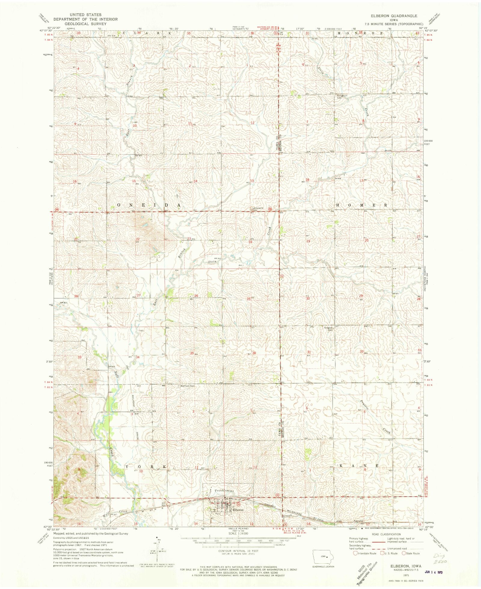 Classic USGS Elberon Iowa 7.5'x7.5' Topo Map MyTopo Map Store