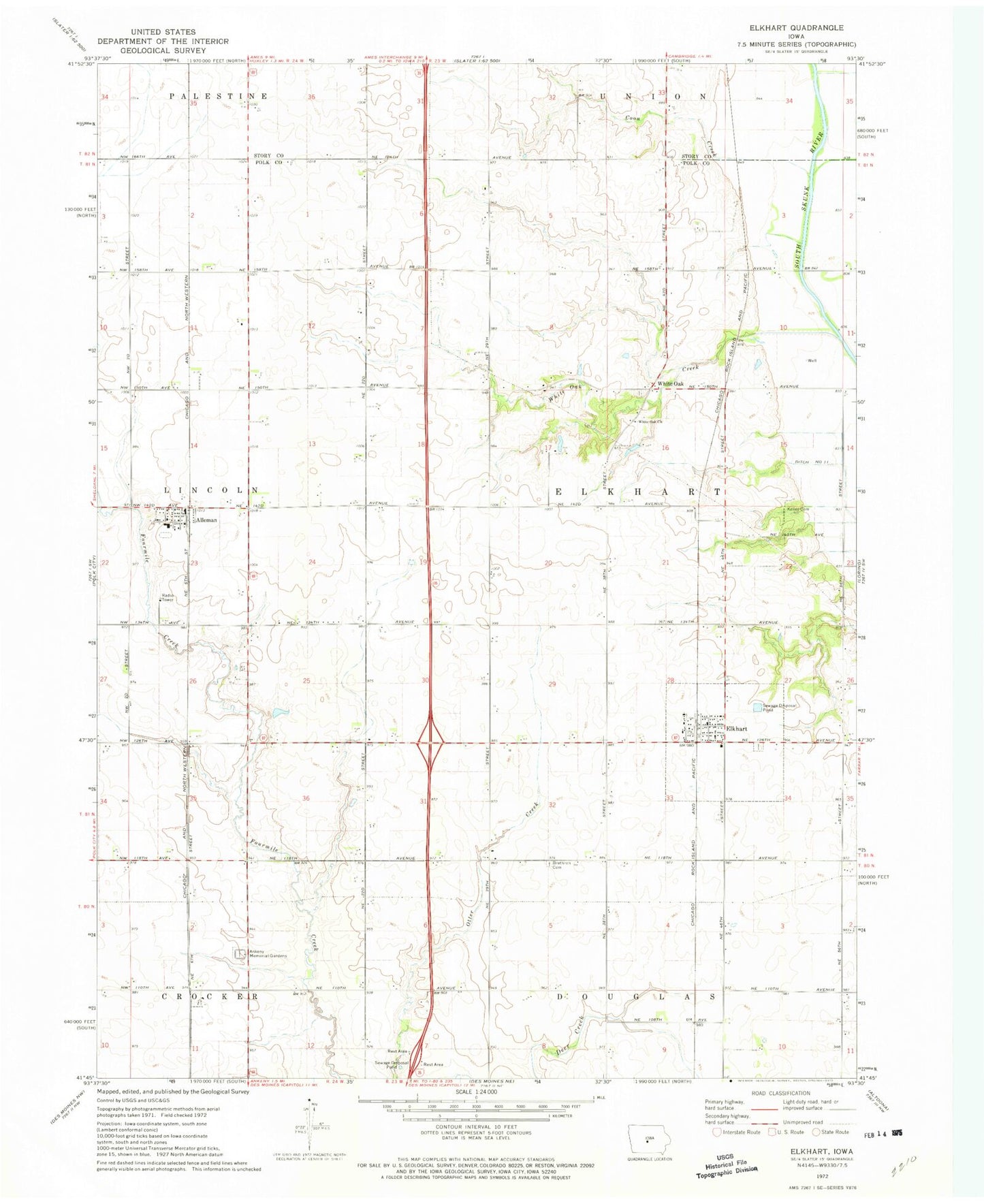 Classic USGS Elkhart Iowa 7.5'x7.5' Topo Map Image