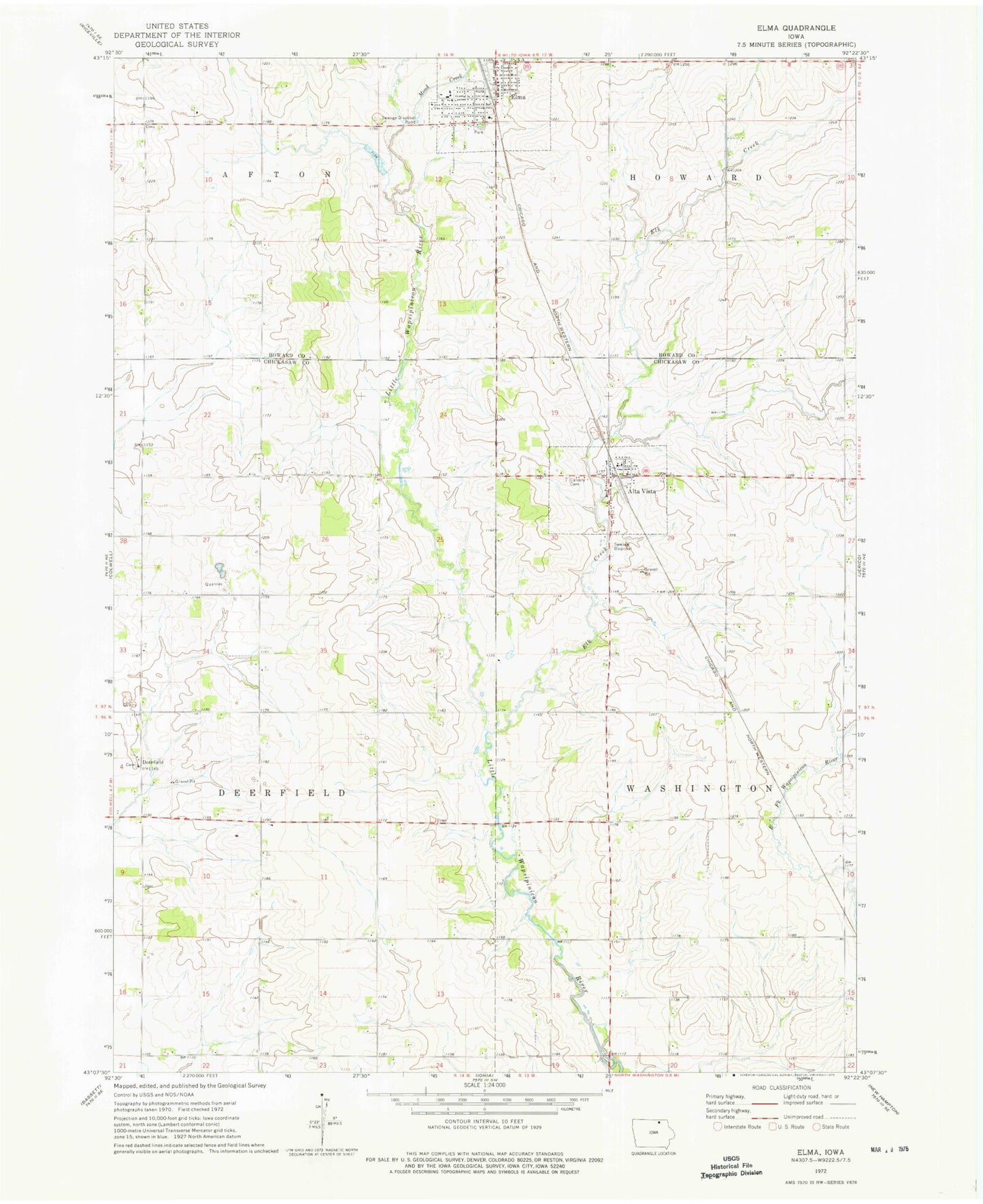 Classic USGS Elma Iowa 7.5'x7.5' Topo Map Image