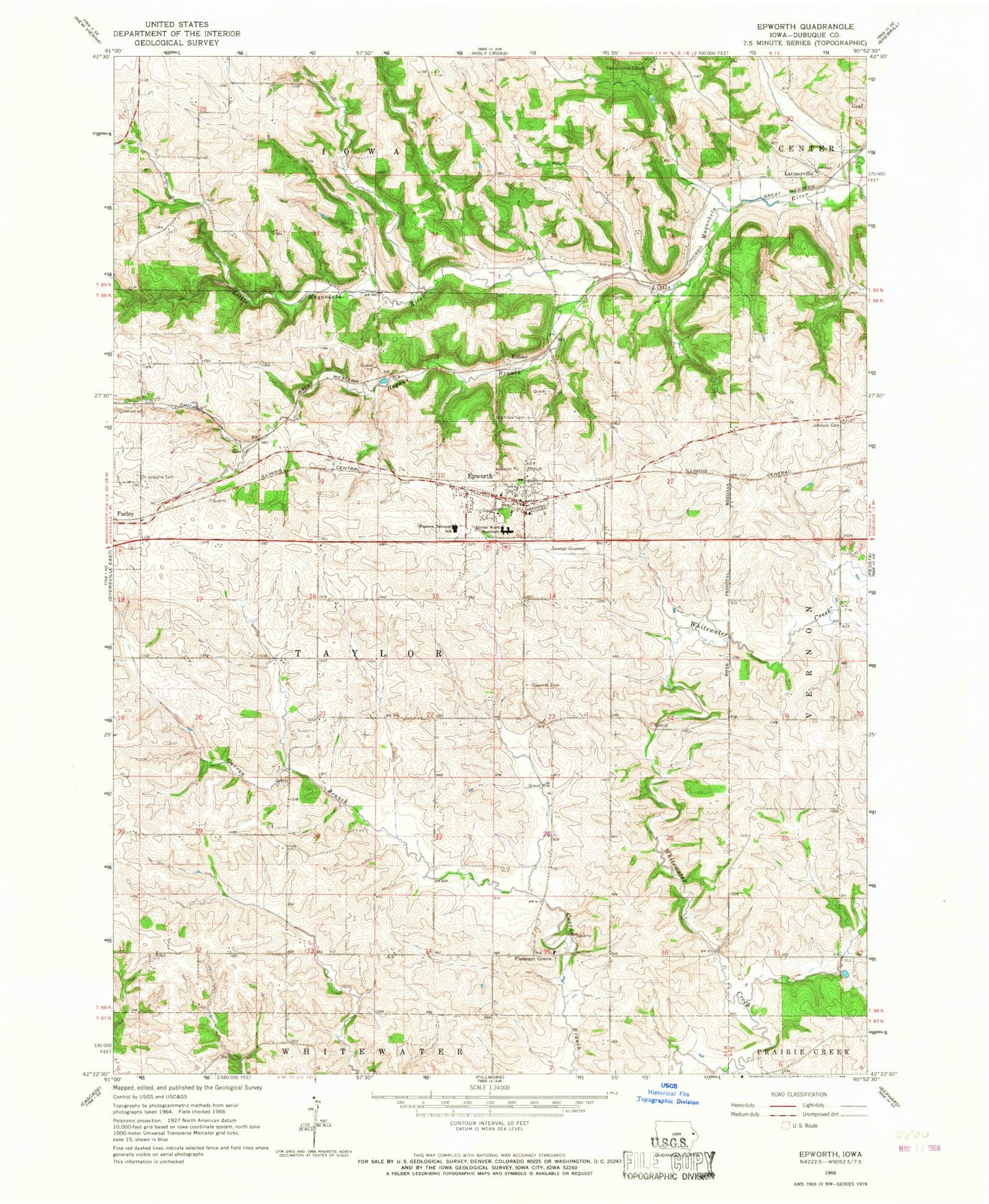 Classic USGS Epworth Iowa 7.5'x7.5' Topo Map Image
