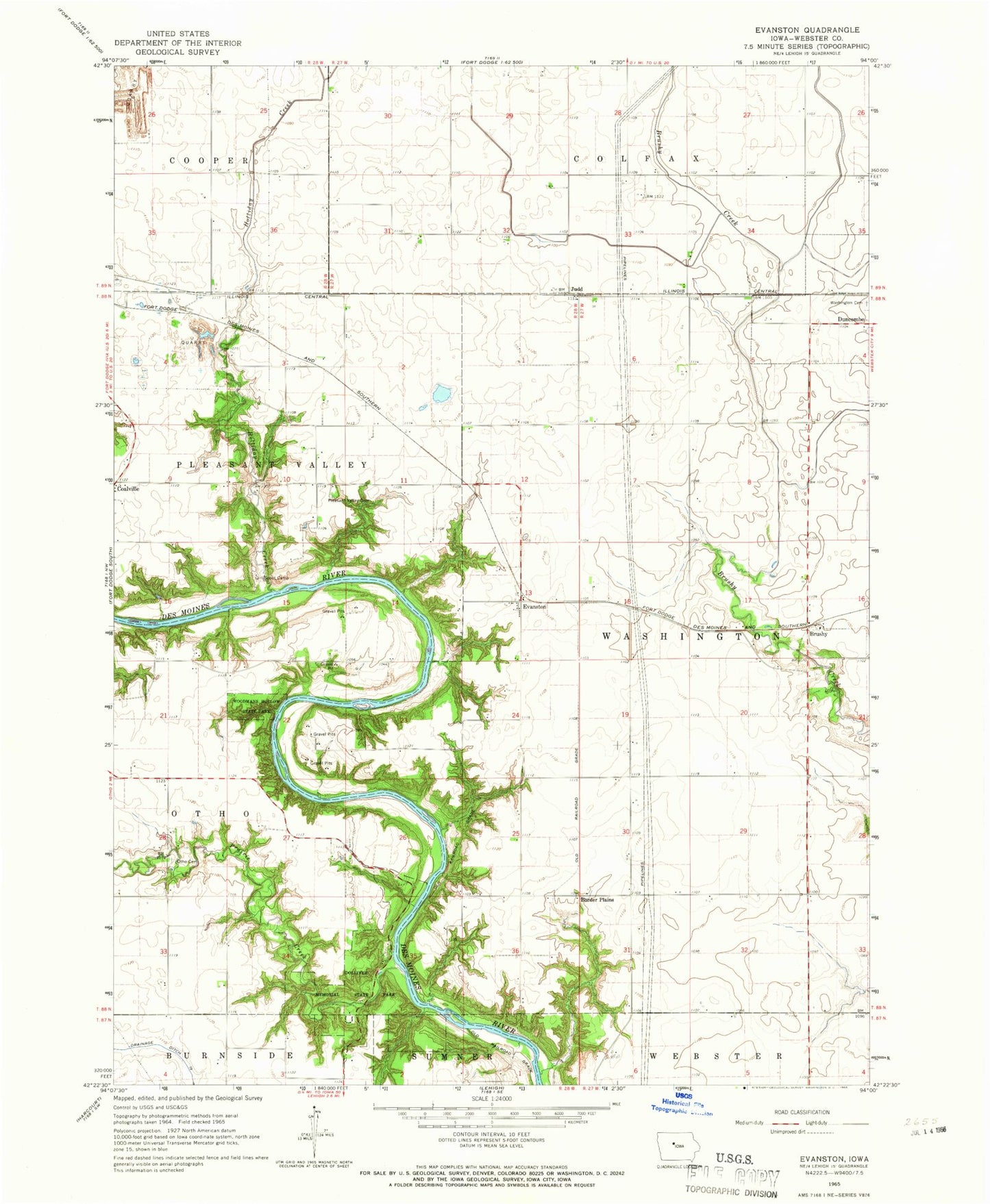 Classic USGS Evanston Iowa 7.5'x7.5' Topo Map Image