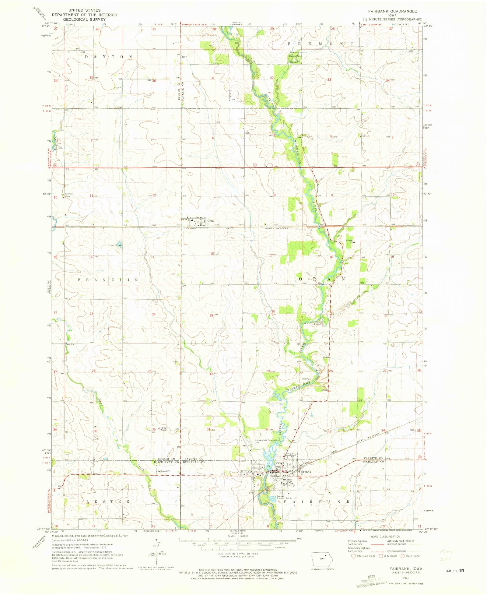 Classic USGS Fairbank Iowa 7.5'x7.5' Topo Map – MyTopo Map Store