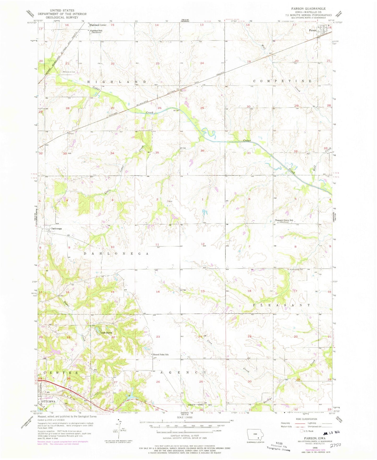 Classic USGS Farson Iowa 7.5'x7.5' Topo Map Image