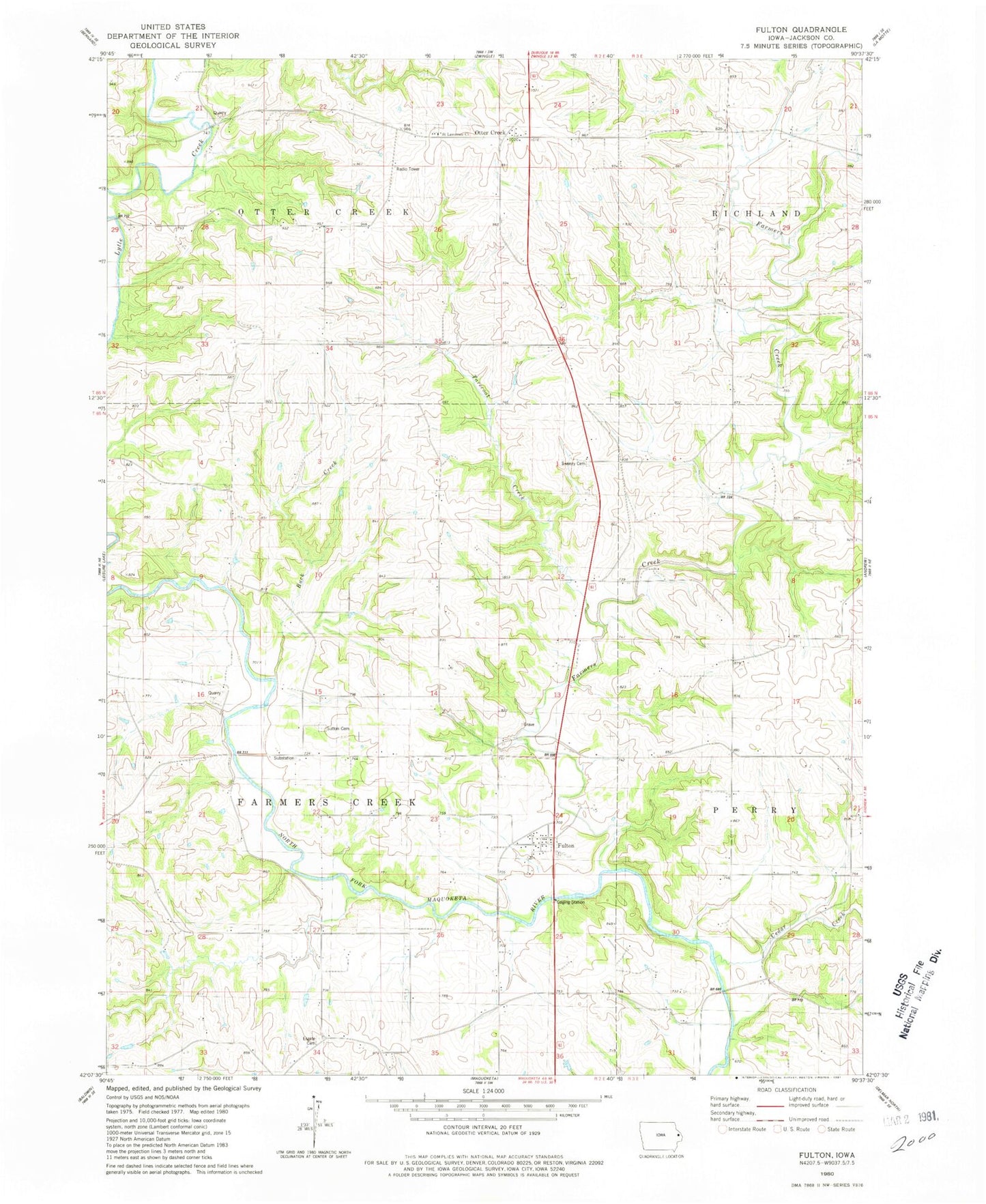 Classic USGS Fulton Iowa 7.5'x7.5' Topo Map Image