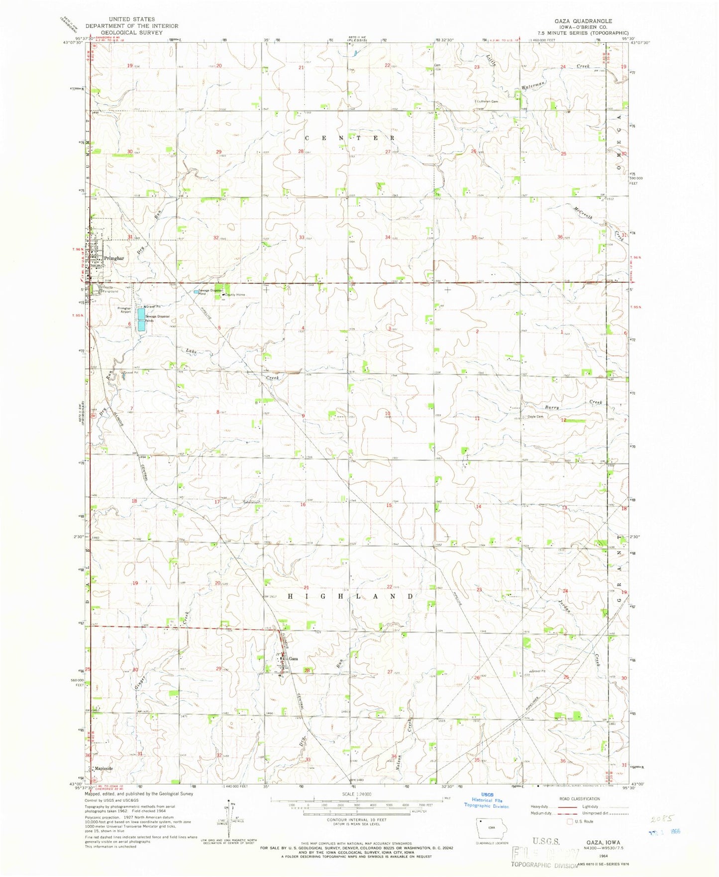 Classic USGS Gaza Iowa 7.5'x7.5' Topo Map Image