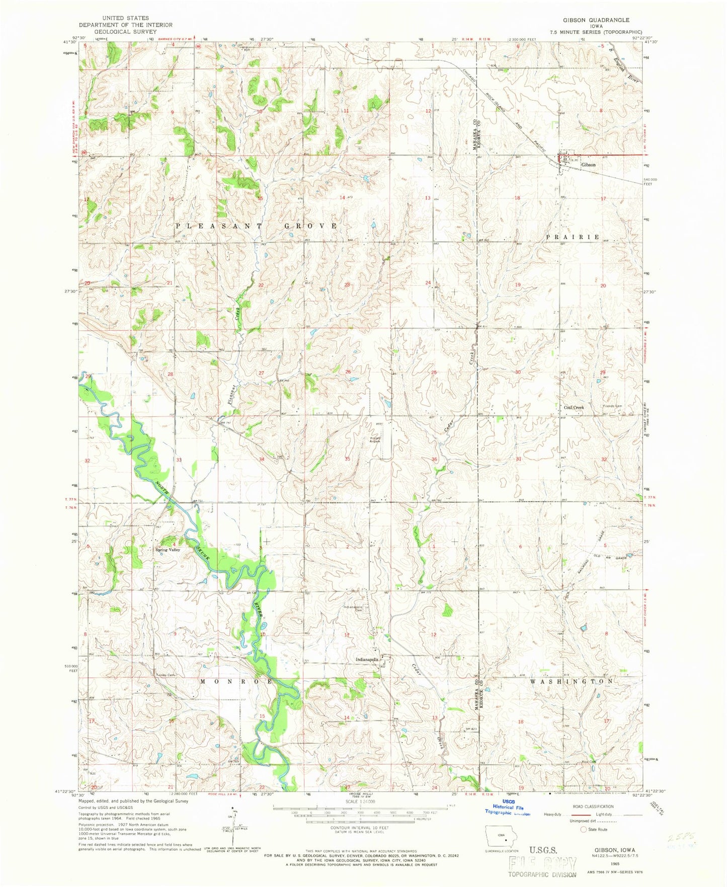 Classic USGS Gibson Iowa 7.5'x7.5' Topo Map Image