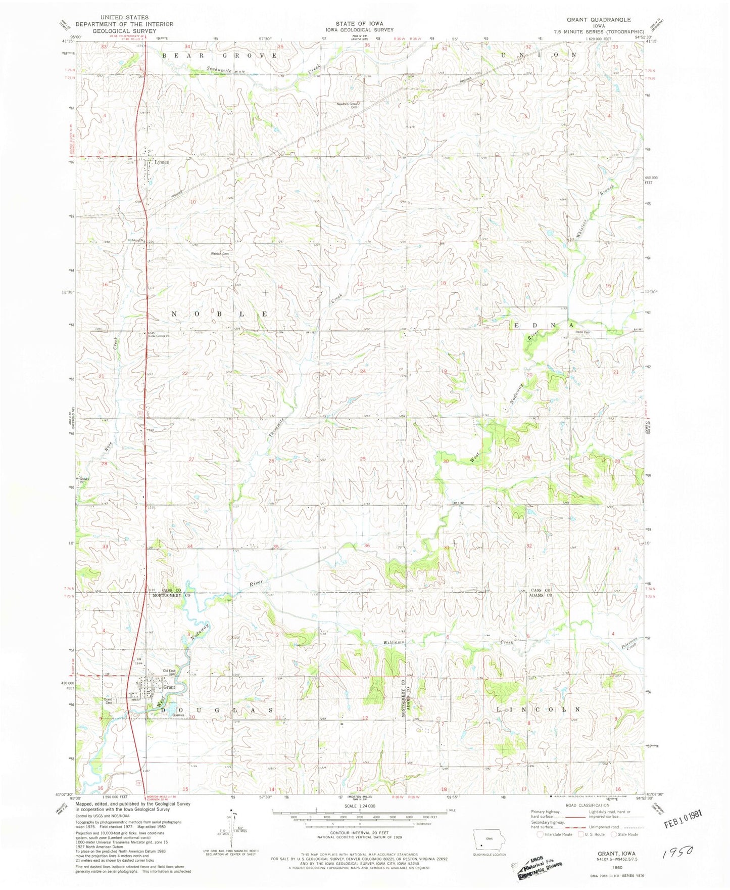 Classic USGS Grant Iowa 7.5'x7.5' Topo Map Image