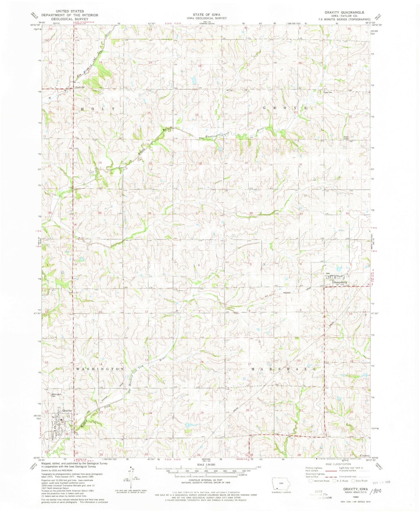 Classic USGS Gravity Iowa 7.5'x7.5' Topo Map Image